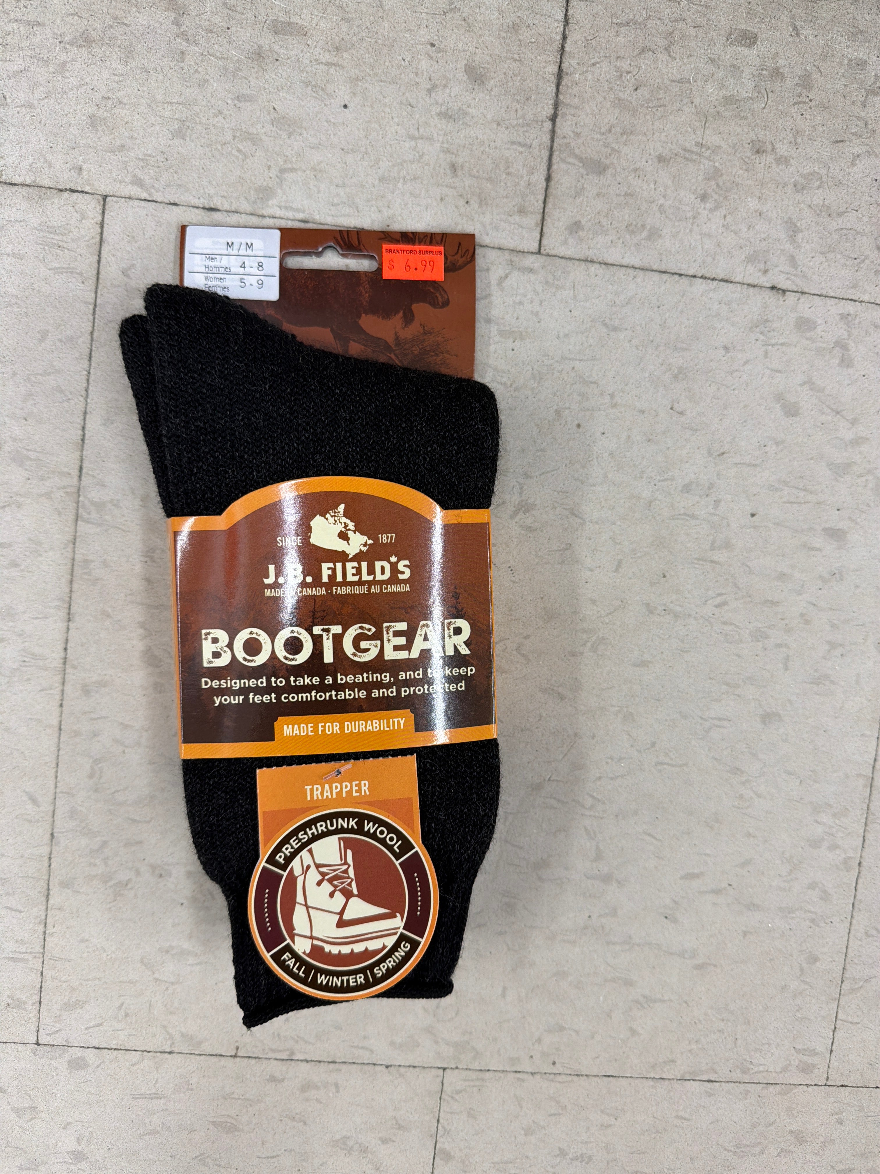Men's Merino Wool Hiking Socks - black J.B. Field's. Medium