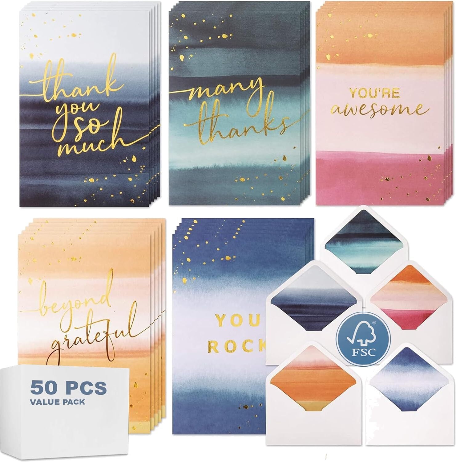 Appreciation Cards 50 Pack - Vns Creations Thank You Notes