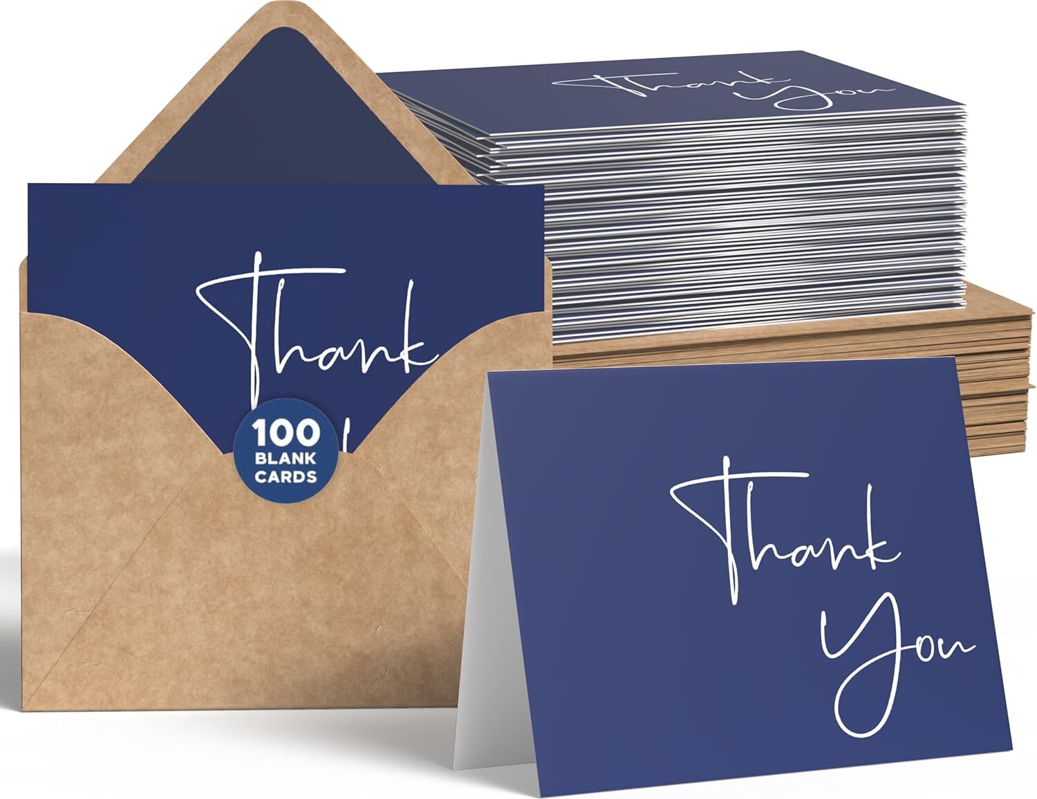 Navy Blue Thank You Cards 100 Pack - Vns Creations