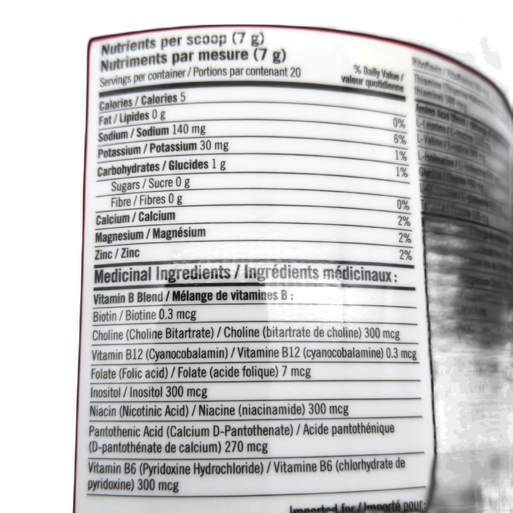 Biosteel Hydration Mix - back panel nutrition facts