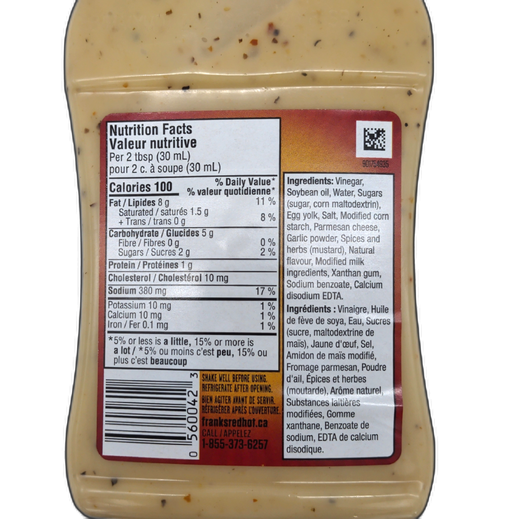 Franks RedHot Thick Sauce Garlic Parmesan 354ml — packaging