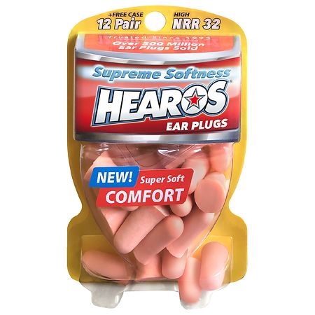 Hearos Supreme Softness Foam Ear Plugs 12 Pairs with case