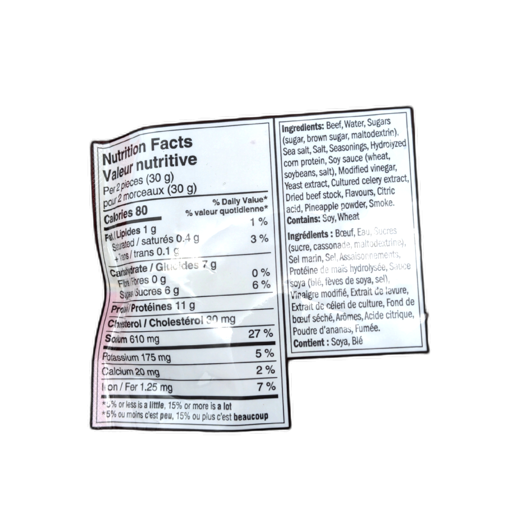Beef Jerky Original Jumbo Bag 230g, side view