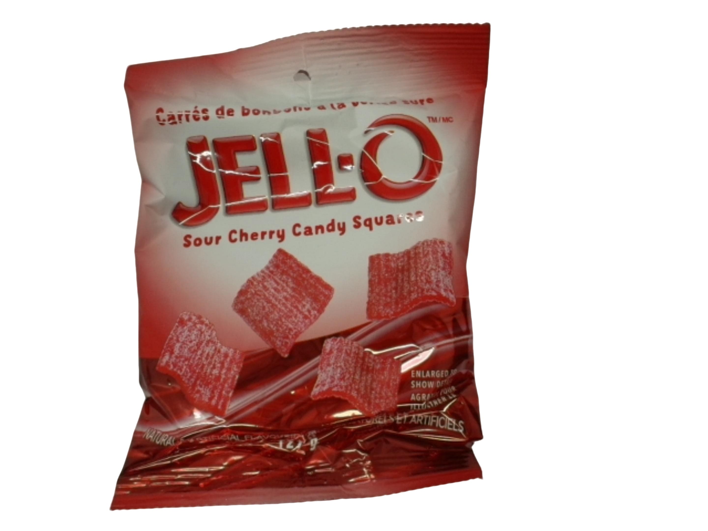 Jell-o Sour Cherry Candy Squares 127g. - Brantford Surplus