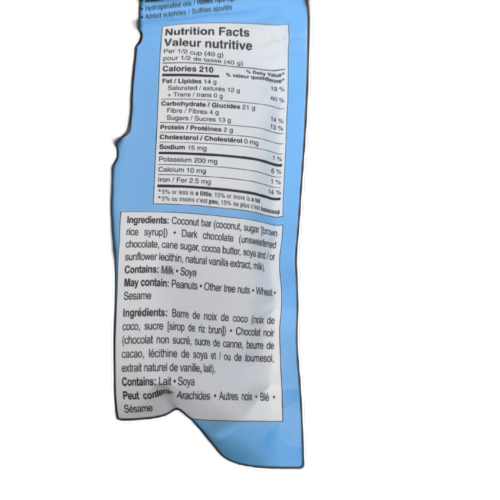 Sunridge Farms Dark Chocolate Coconut Chews, packaging detail