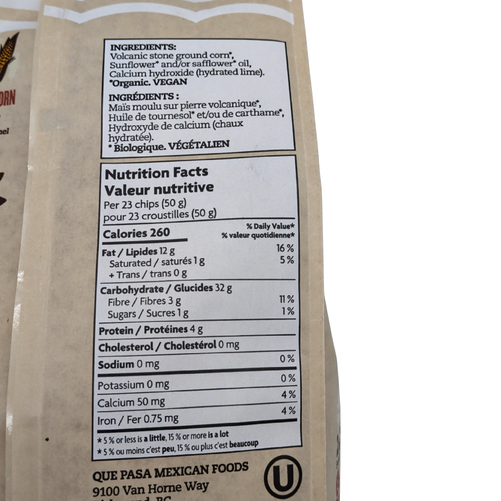 Que Pasa Unsalted Tortilla Chips — packaging