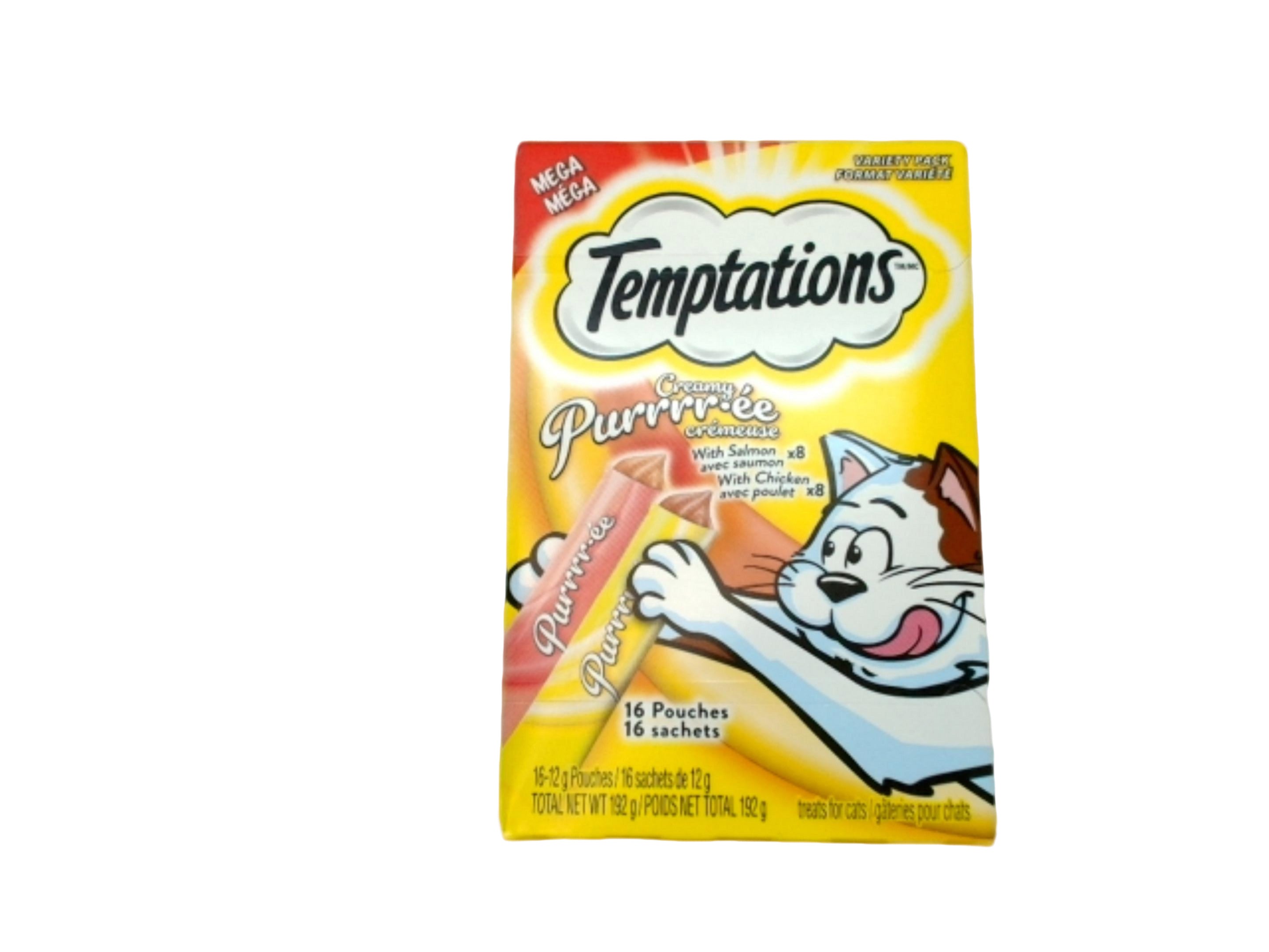 Cat Treats Temptations Creamy Puree Salmon & Chicken 16 Pouches 192g. (endcap)