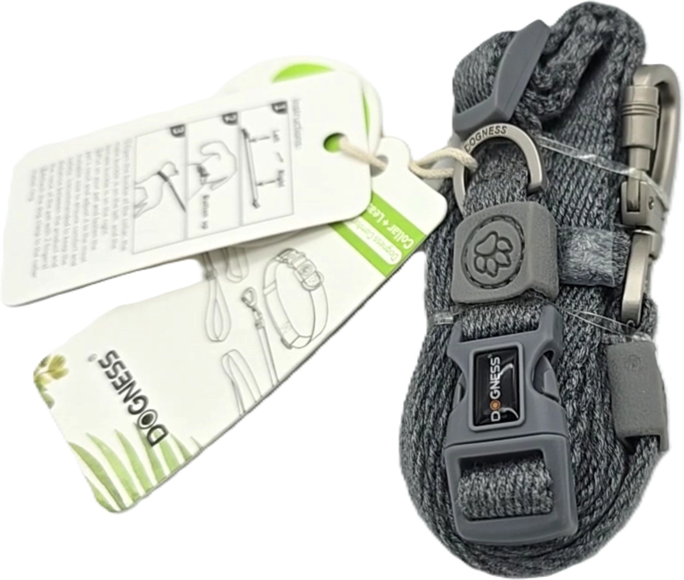 Dogness Dog Collar and Traction Leash Grey Small