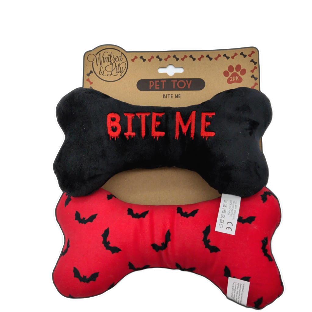 Dog Toy Plush 2pk. Bite Me & Bats Bones