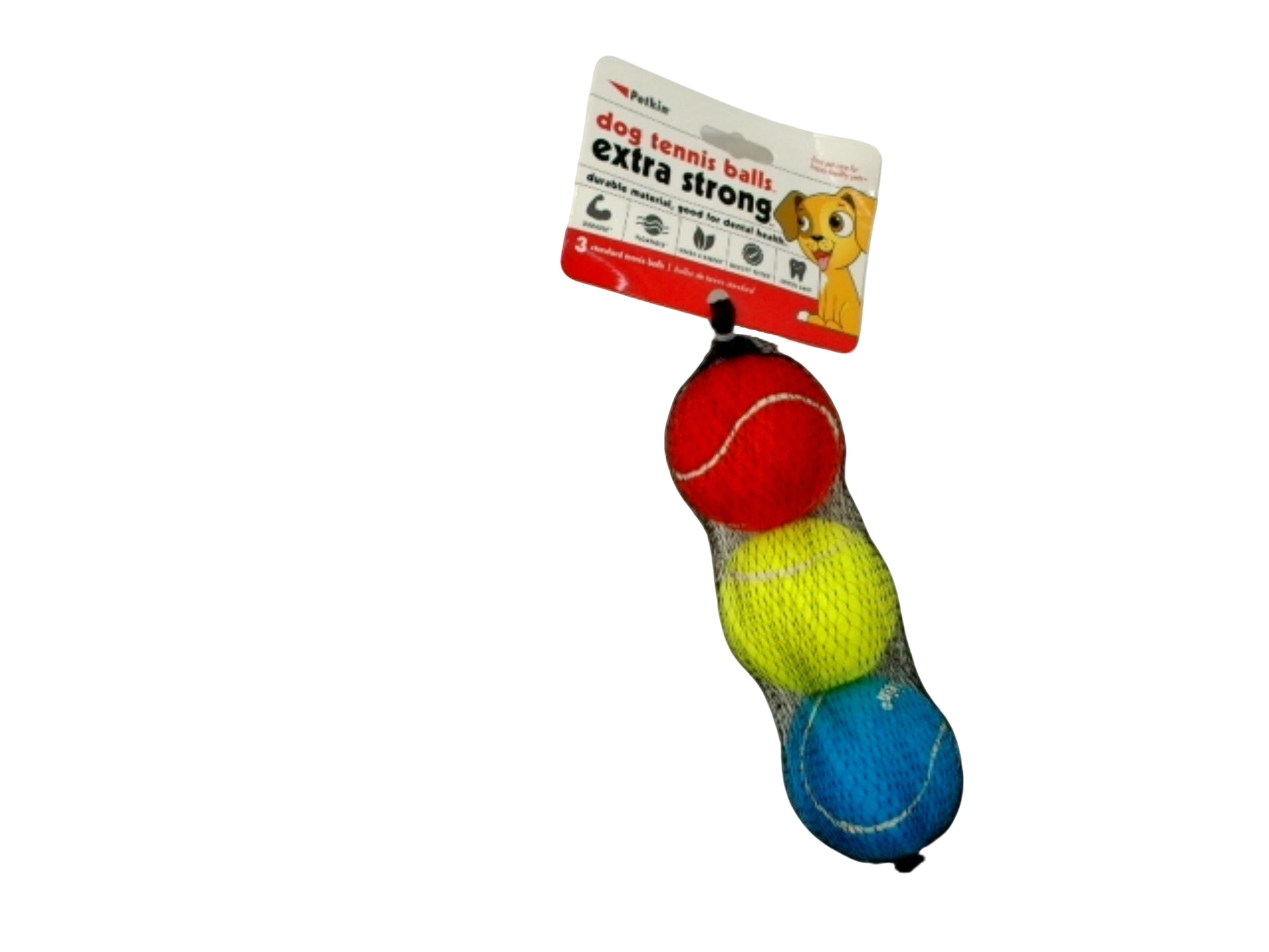 Petkin Dog Tennis Balls 3-Pack - Red, Yellow, Blue