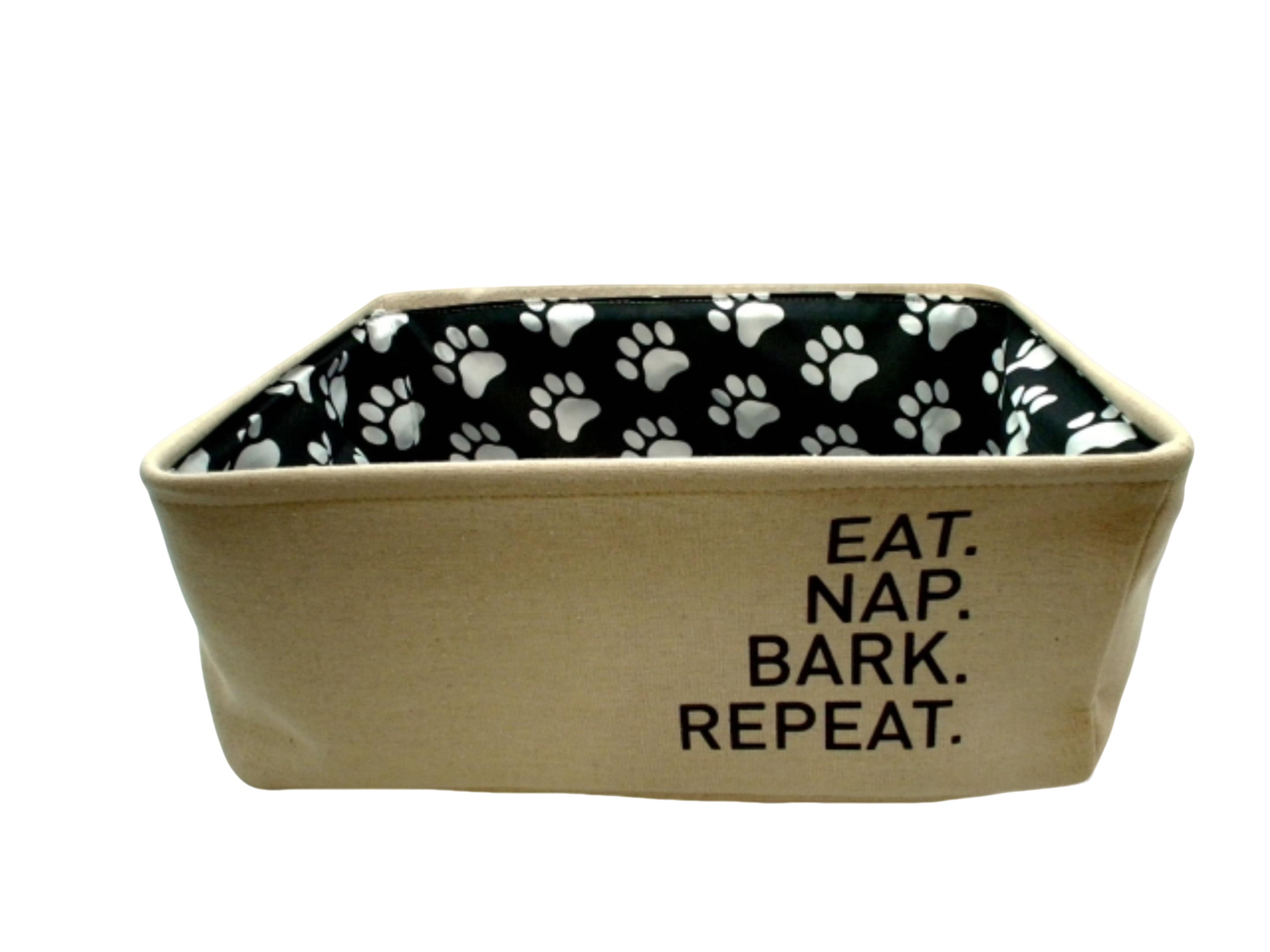 Pet Storage Bin 17" x 13" x 8" Natural Linen Eat. Nap. Bark. Repeat. Winifred & Lily