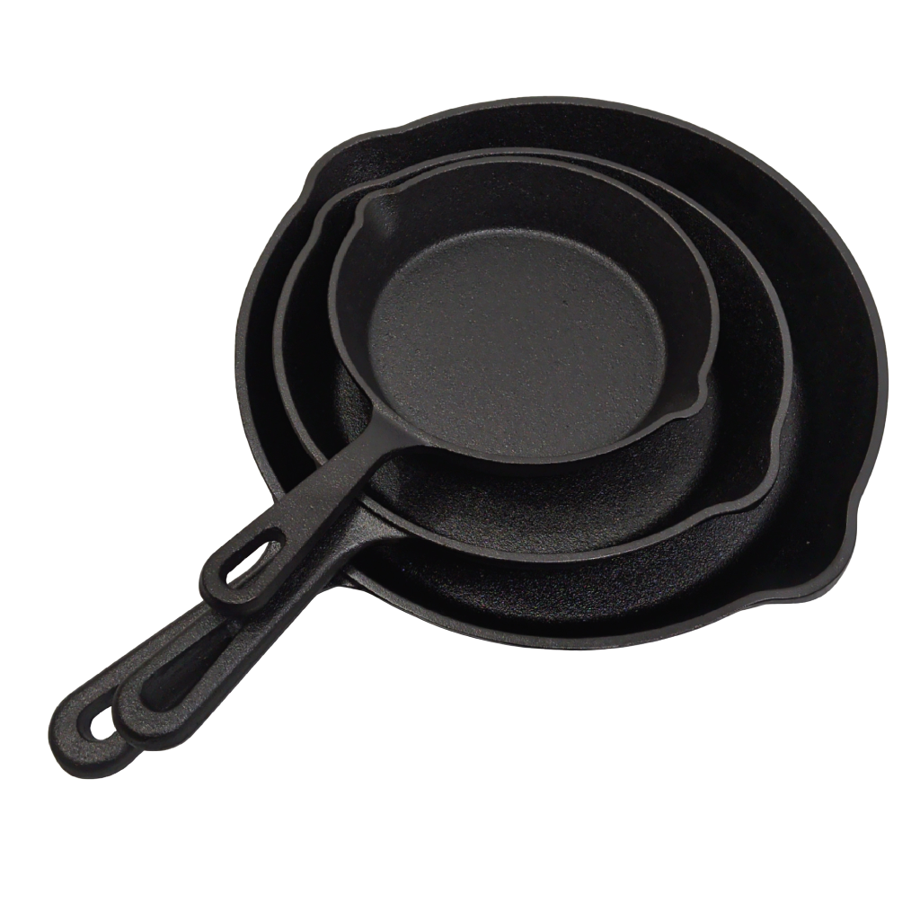 3pc. Cast Iron Pan Set 15cm/20cm/25cm Navaris