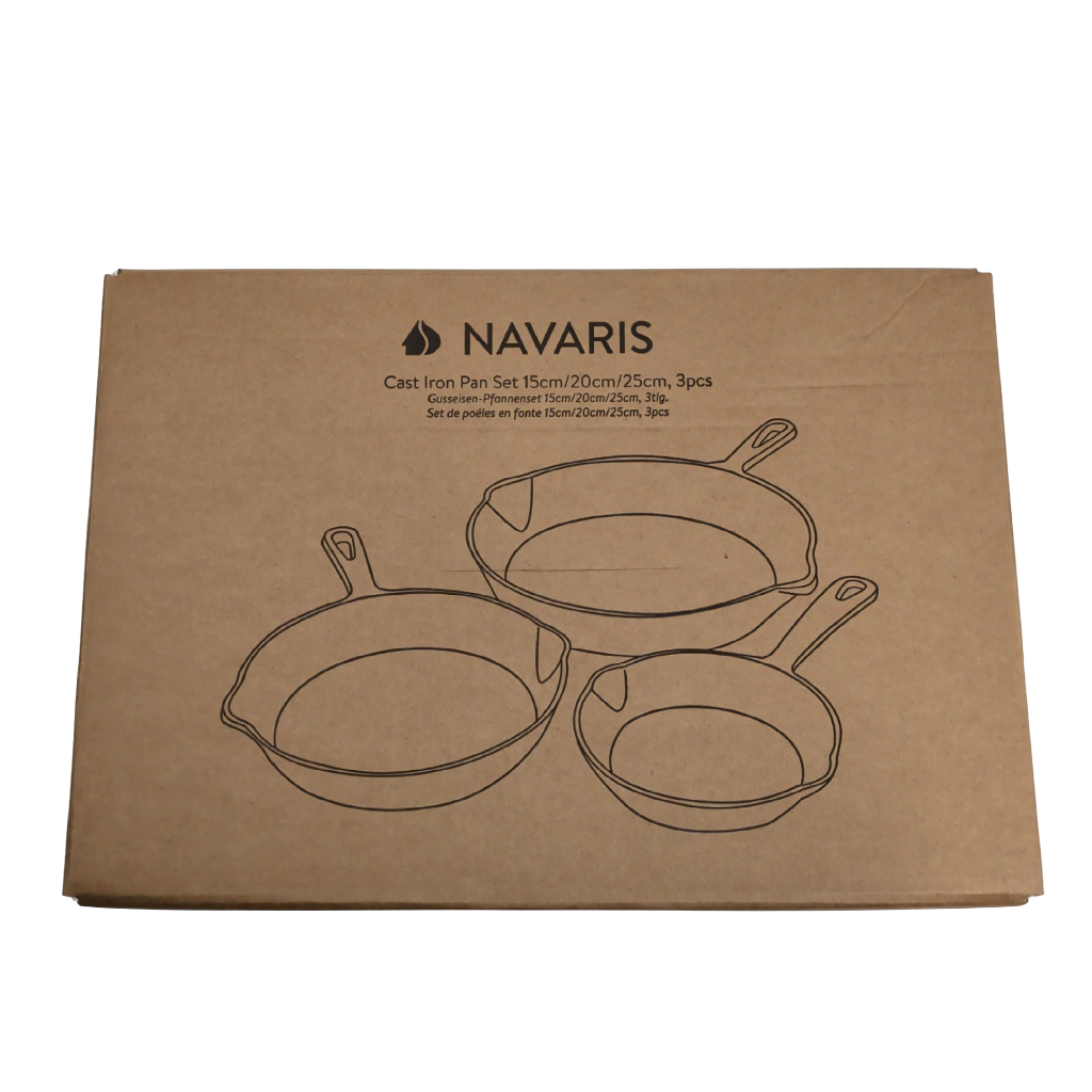 3pc. Cast Iron Pan Set 15cm/20cm/25cm Navaris