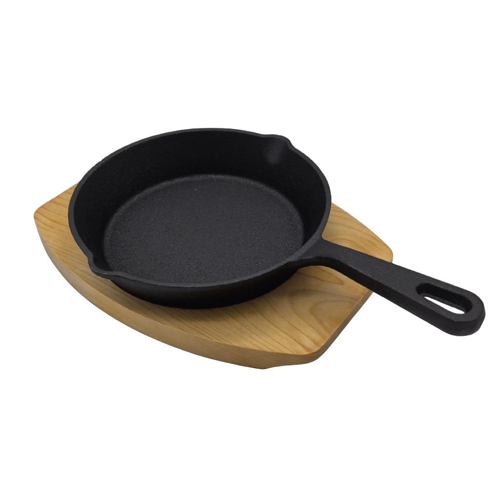 Cast Iron Skillet 6" w/Wood Base Set Of 4 Navaris