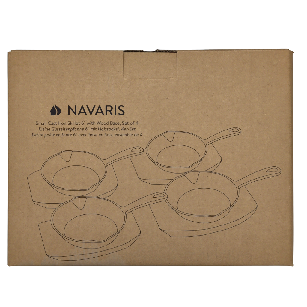 Cast Iron Skillet 6" w/Wood Base Set Of 4 Navaris