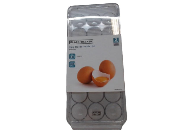 Egg Holder w/Lid Holds 21 Clear Plastic Black + Decker