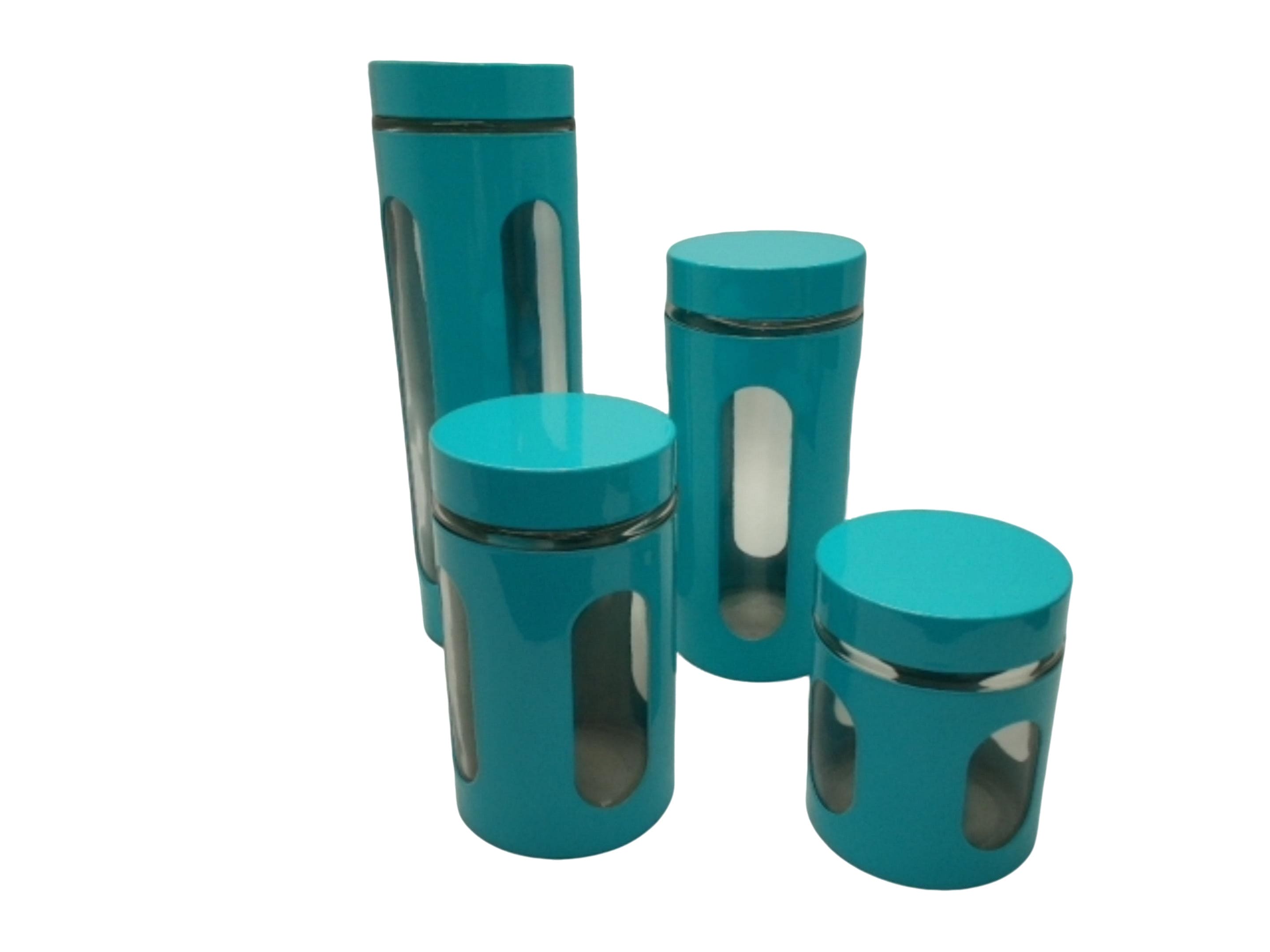 Glass Container Set 4pc. Turquoise Home Basics - Brantford Surplus