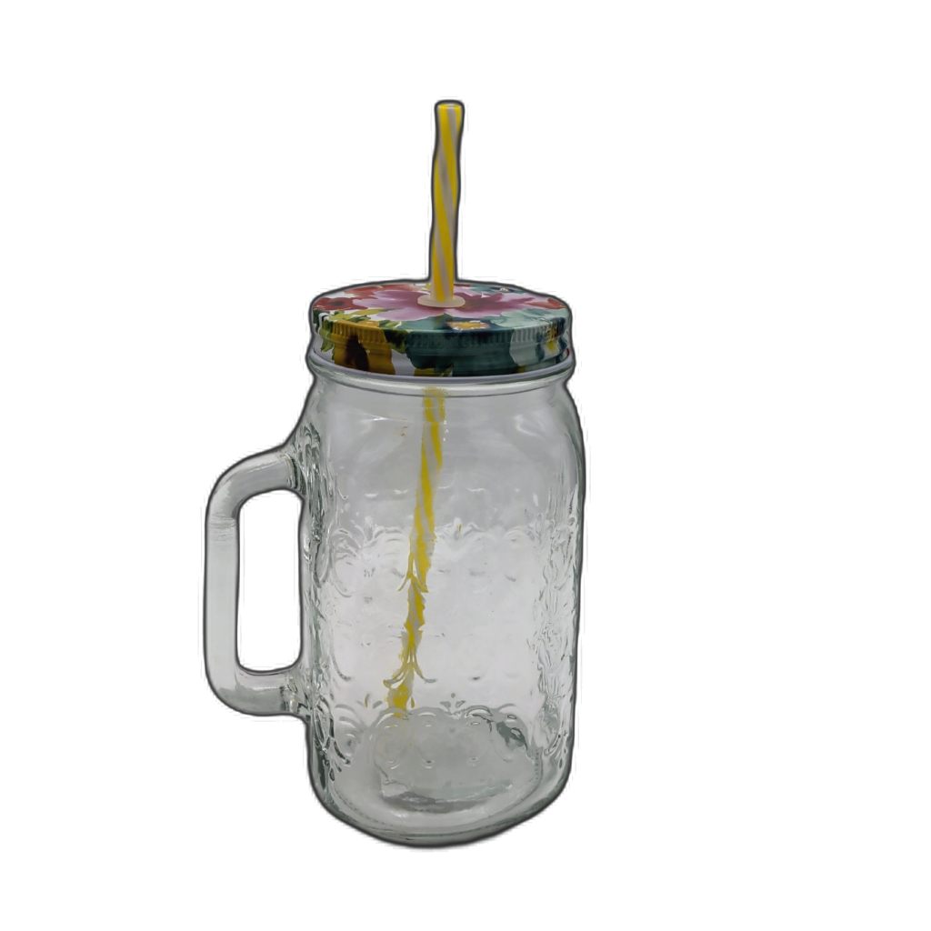 32oz glass mason jar with handle and reusable straw