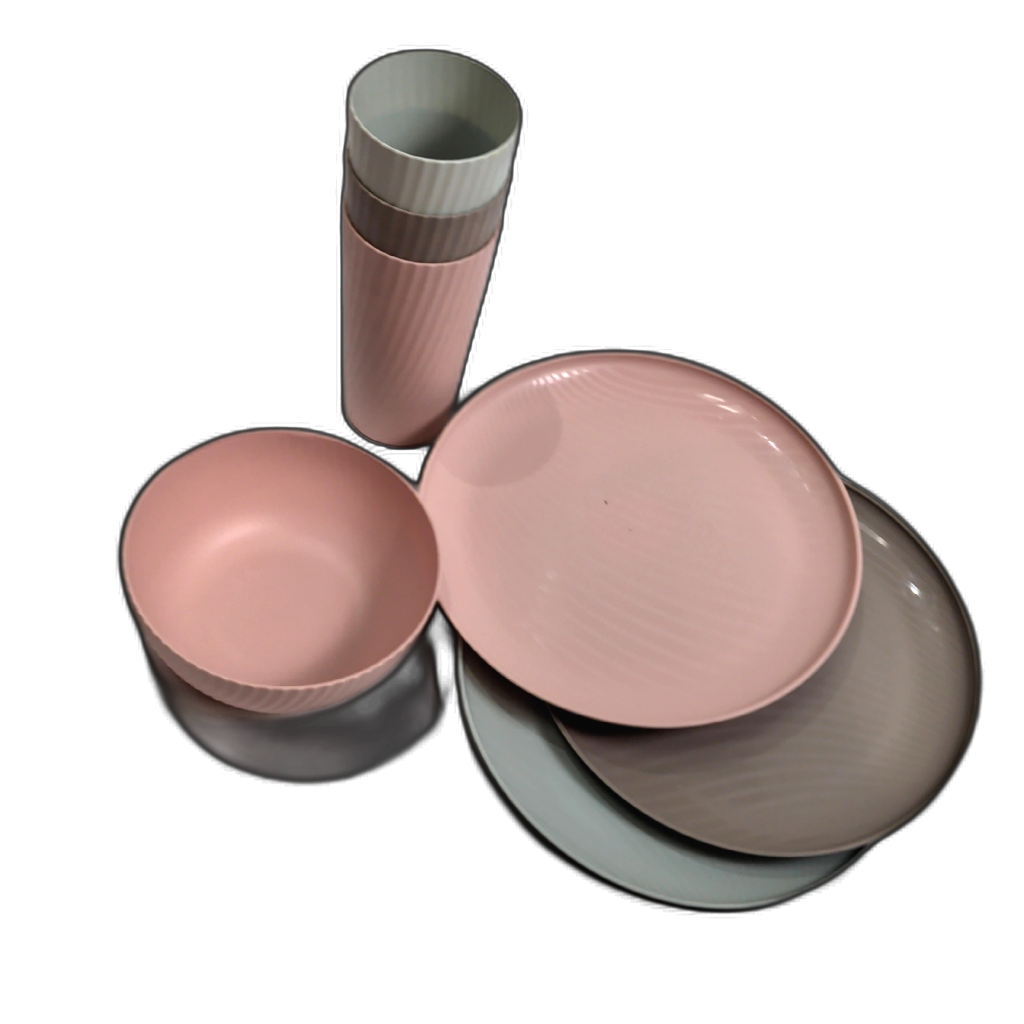 Assorted plastic cups, plates and bowls disposable tableware