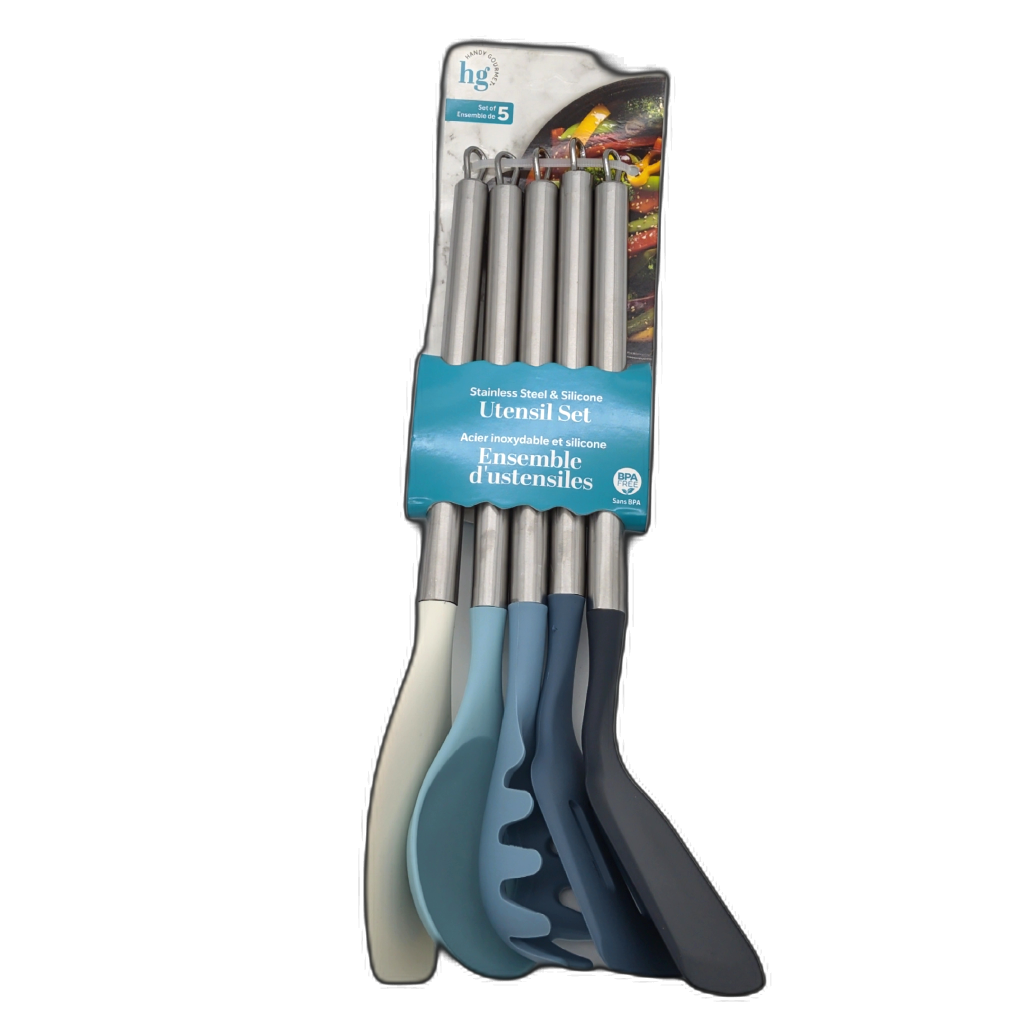 5pc. Stainless Steel & Silicone Utensil Set Blue Handy Gourmet