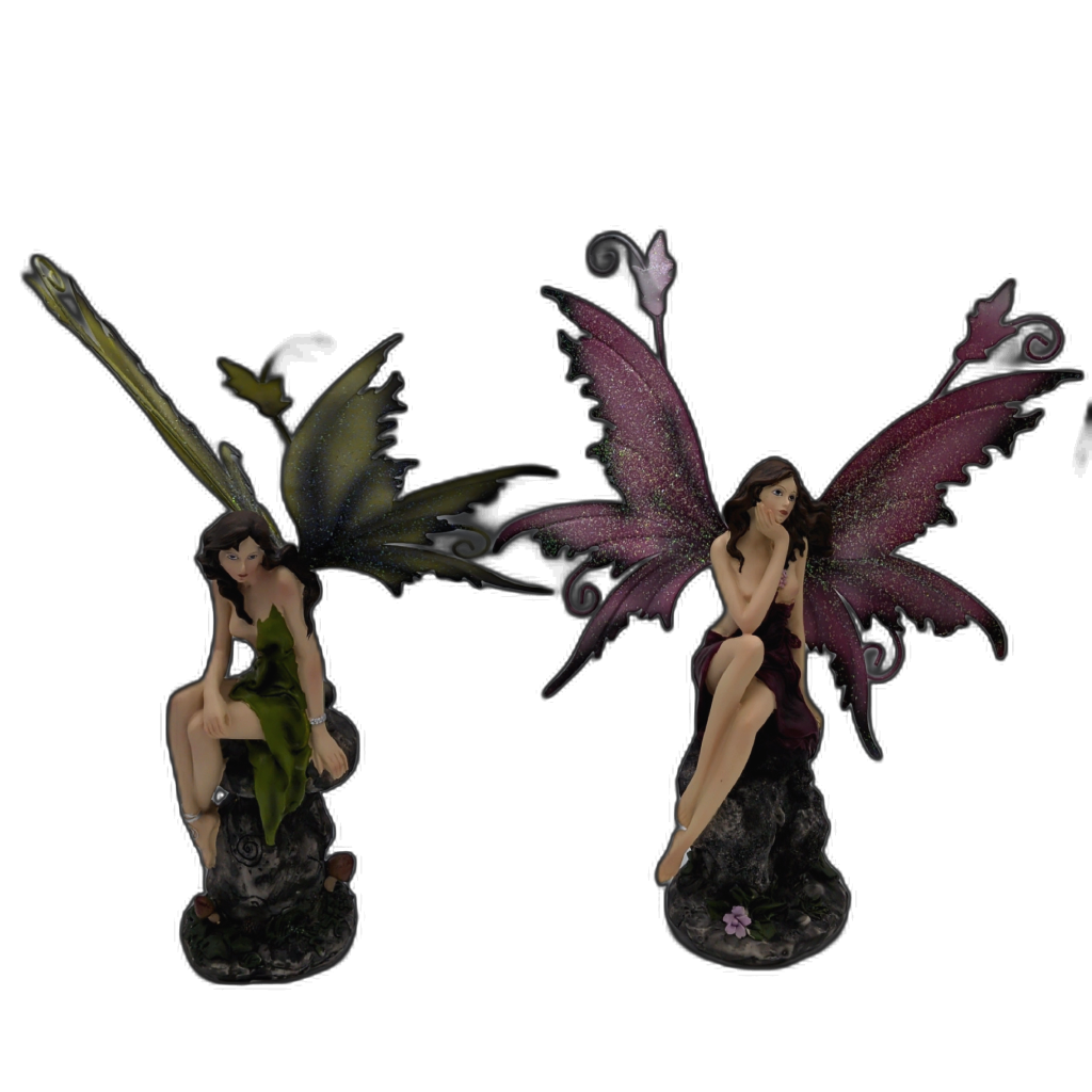 Fairy Figurine 8" Sitting On Stone Topless Red Or