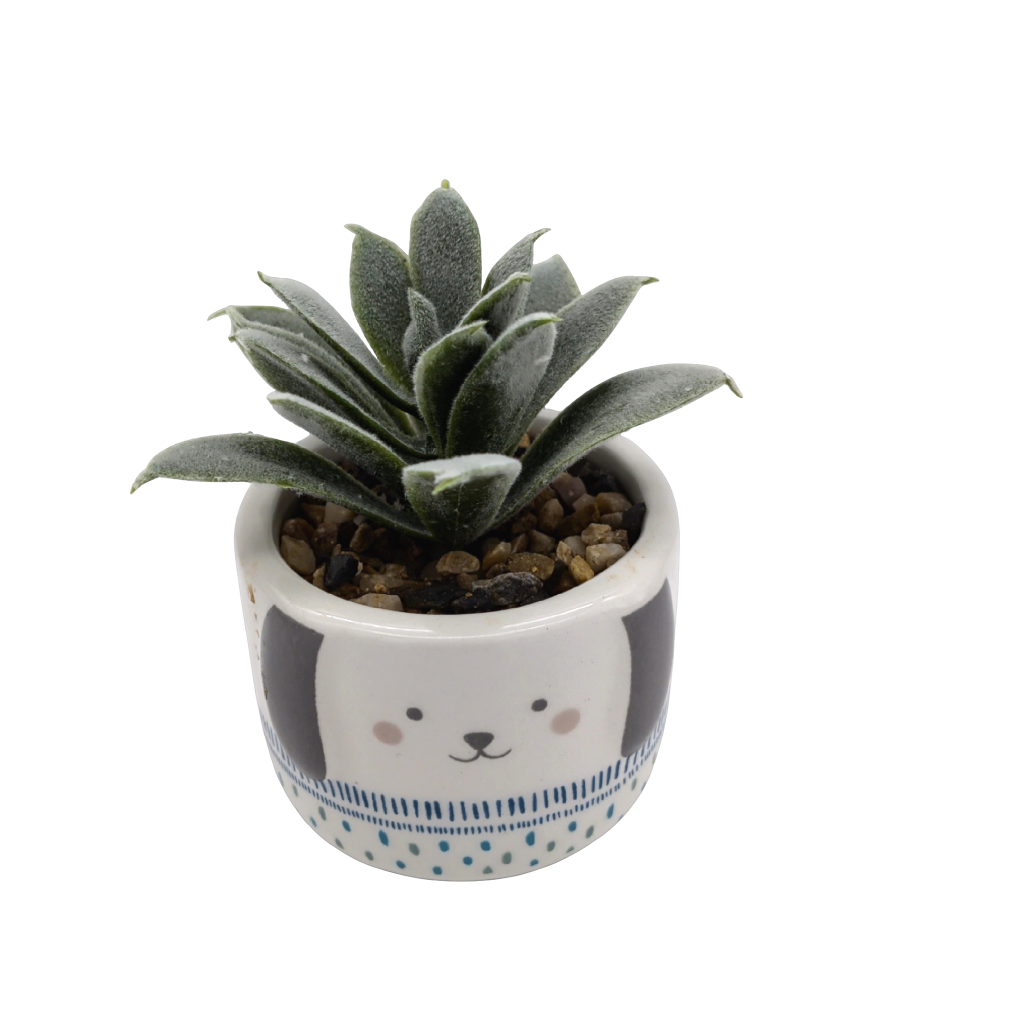 Small Faux Succulent In Dog Shaped Pot 2" x 3"