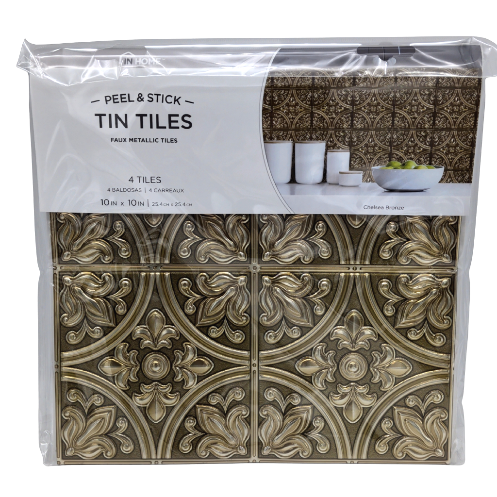 Peel & Stick Tin Tiles Chelsea Bronze 10" x 10" 4pk.