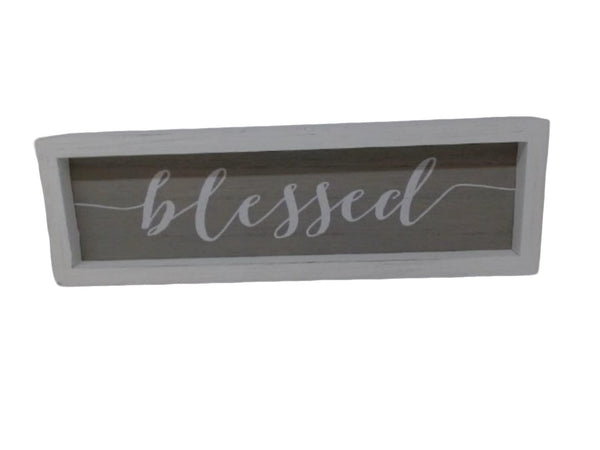 Wall Art 4" x 12" Wood Frame "Blessed" White/Grey