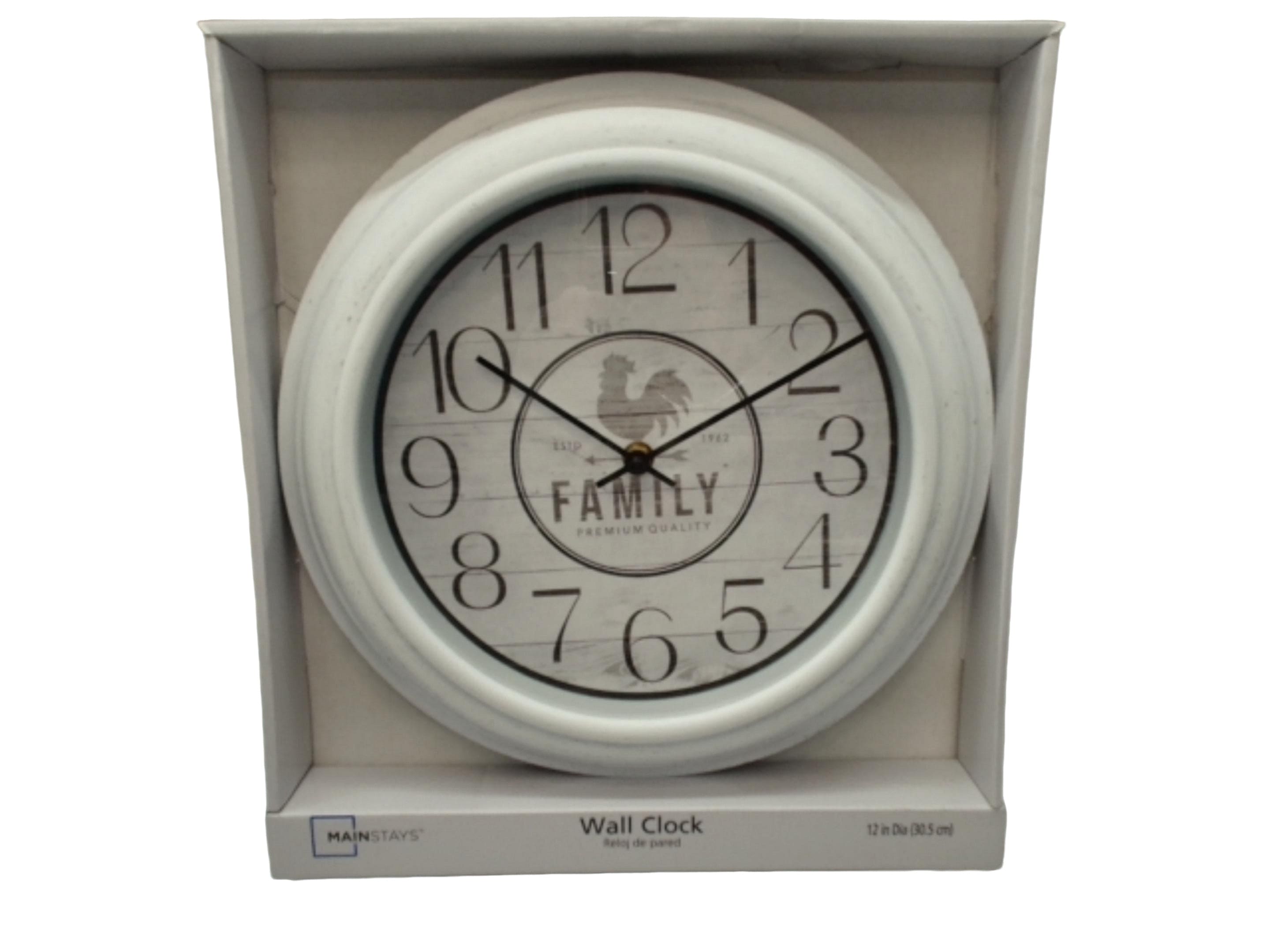 Wall Clock 12" Round White Family Premium Quality Mainstays - Brantford Surplus