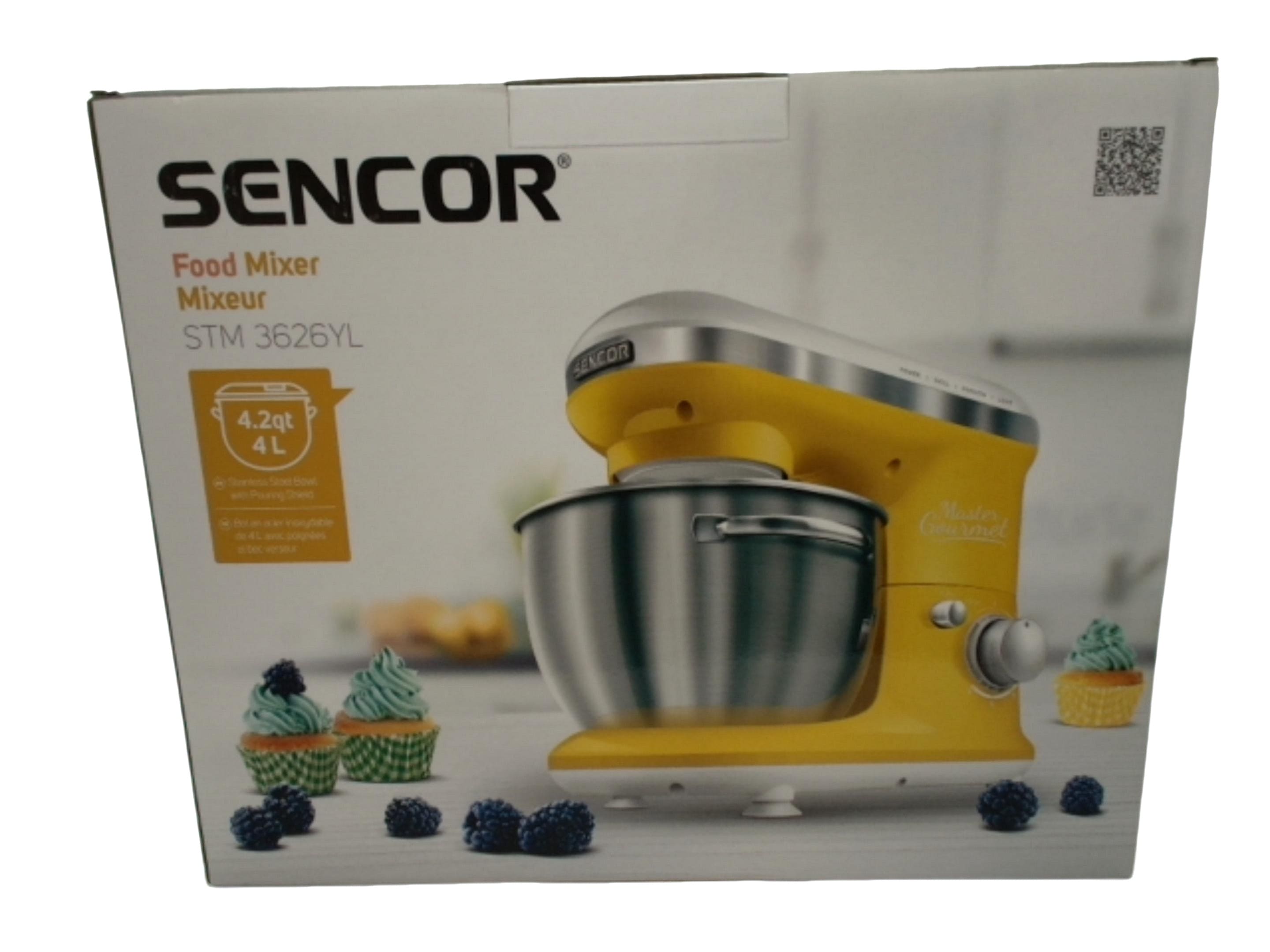 Food Mixer 4L Yellow Stainless Steel Bowl w/Pouring Shield Sencor (ENDCAP) - Brantford Surplus