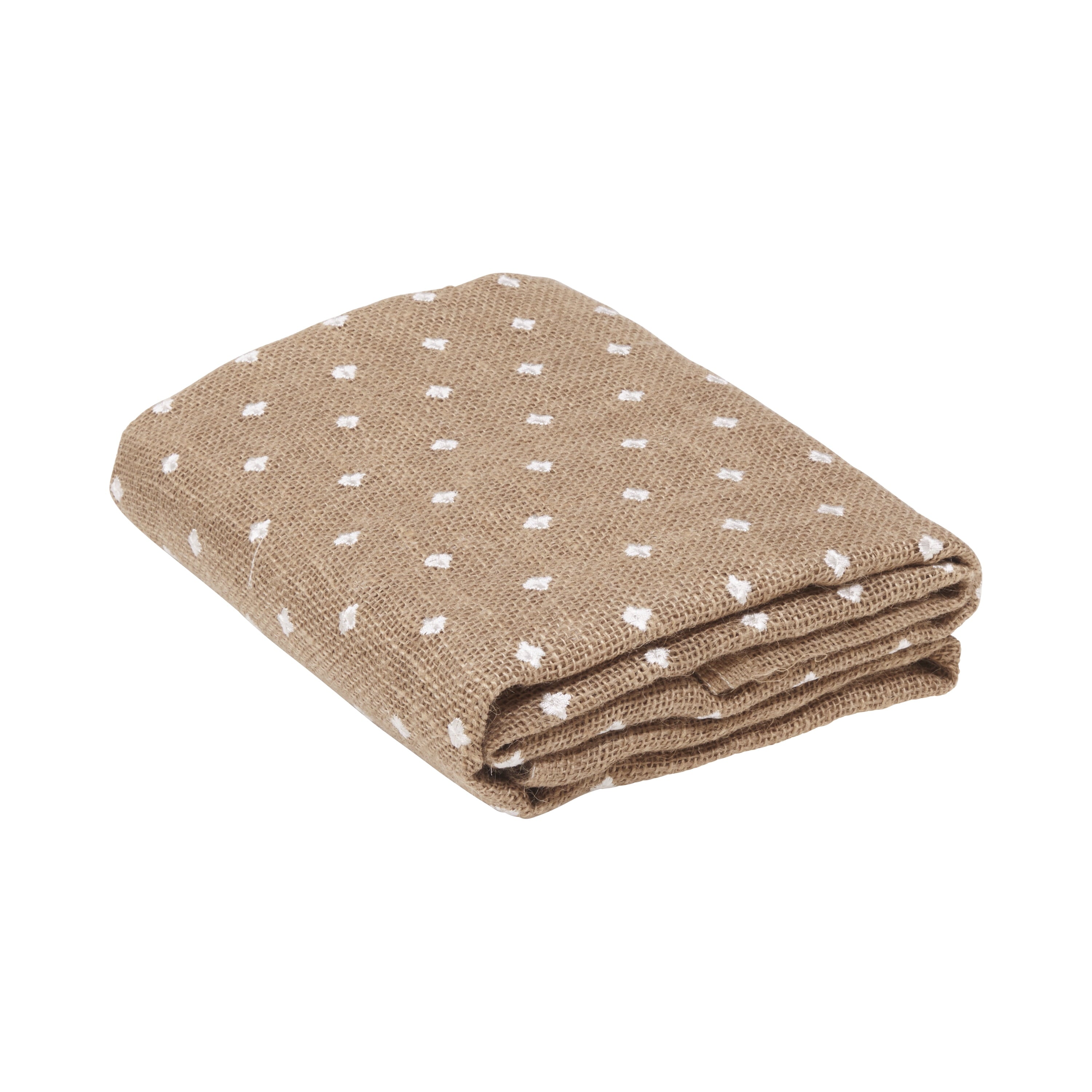 Burlap Arpillera 46" x 2yd. Natural w/White Dots Love Laugh — alternate view