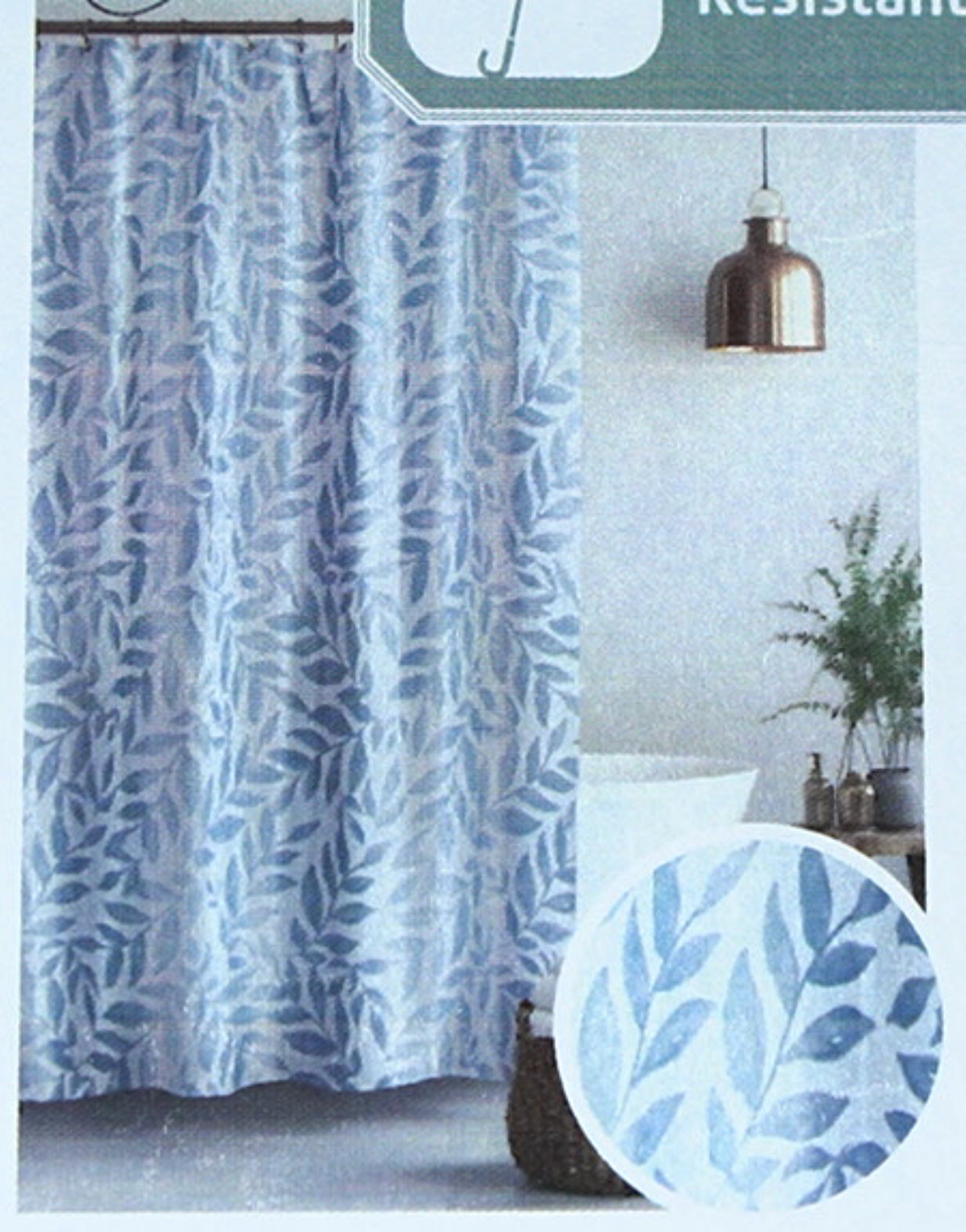 Blue Grey Vine Print Polyester Shower Curtain 70x72
