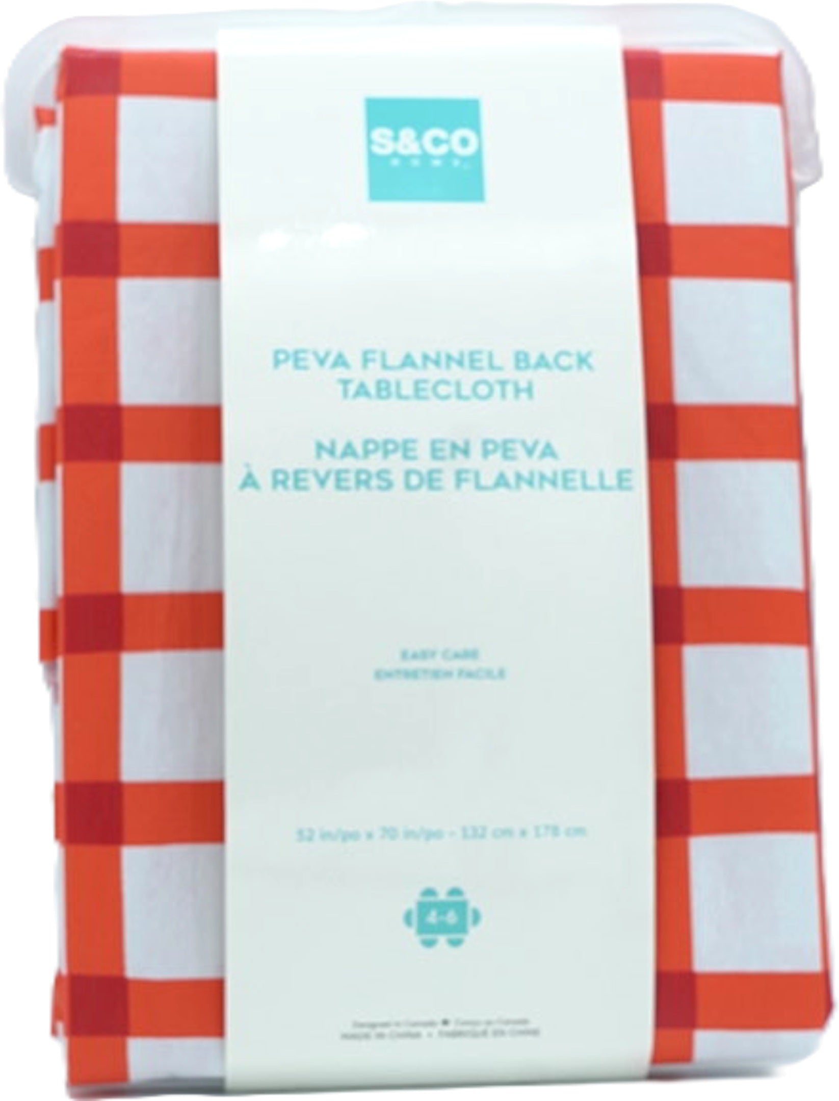 Red Plaid PEVA Flannel Tablecloth 52x70 S&Co Home