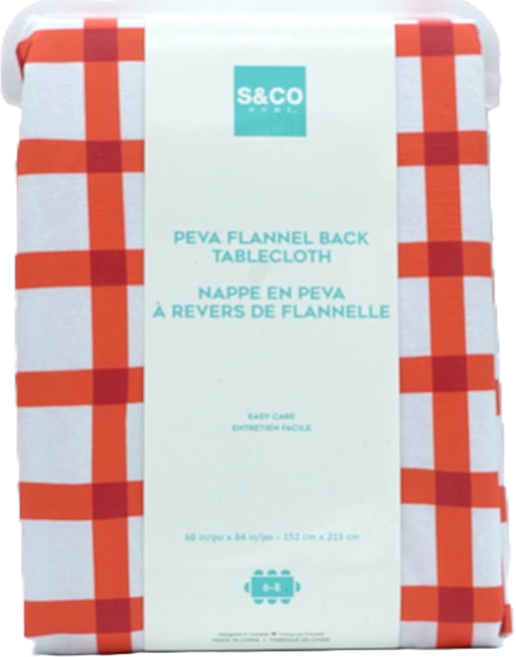 Red Plaid PEVA Tablecloth 60x84 Flannel Backed Waterproof