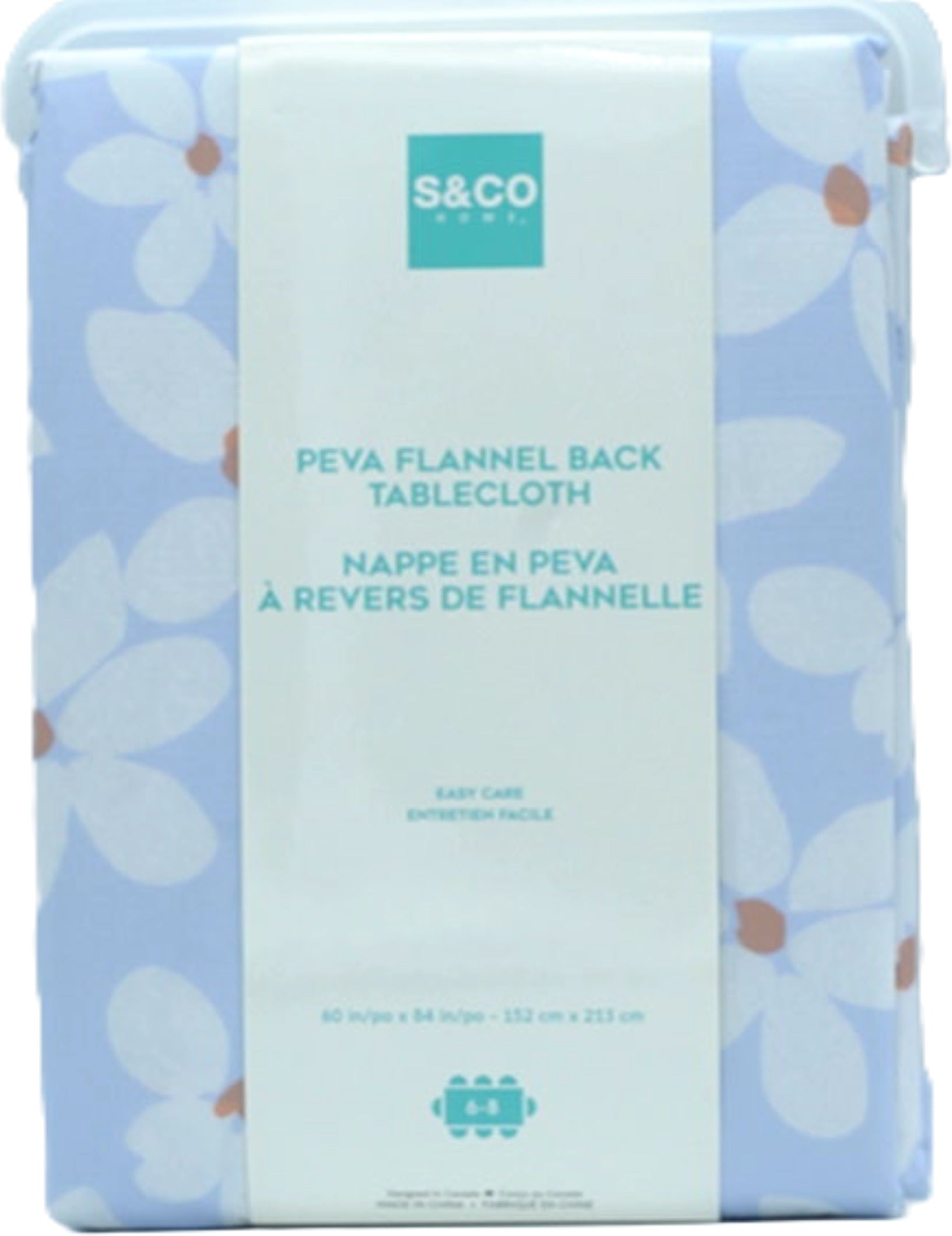 PEVA Flannel Blue Floral Tablecloth 60x84 S&Co Home