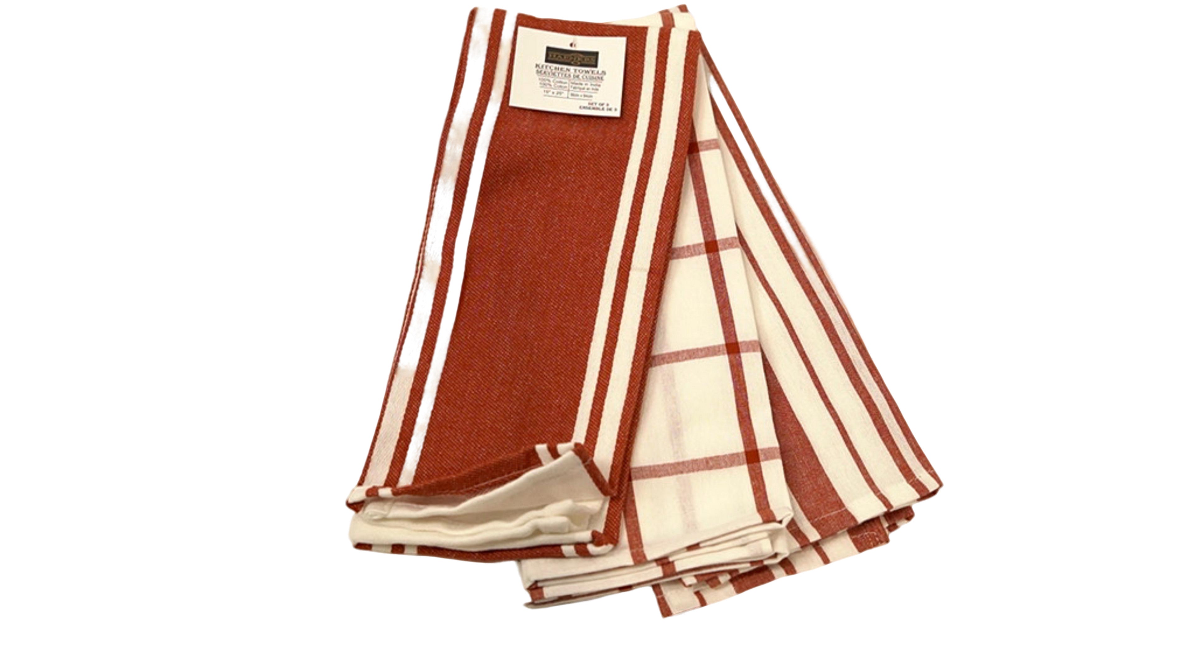 Cotton Kitchen Towels Set - Cherry Check Stripes 3 Pack