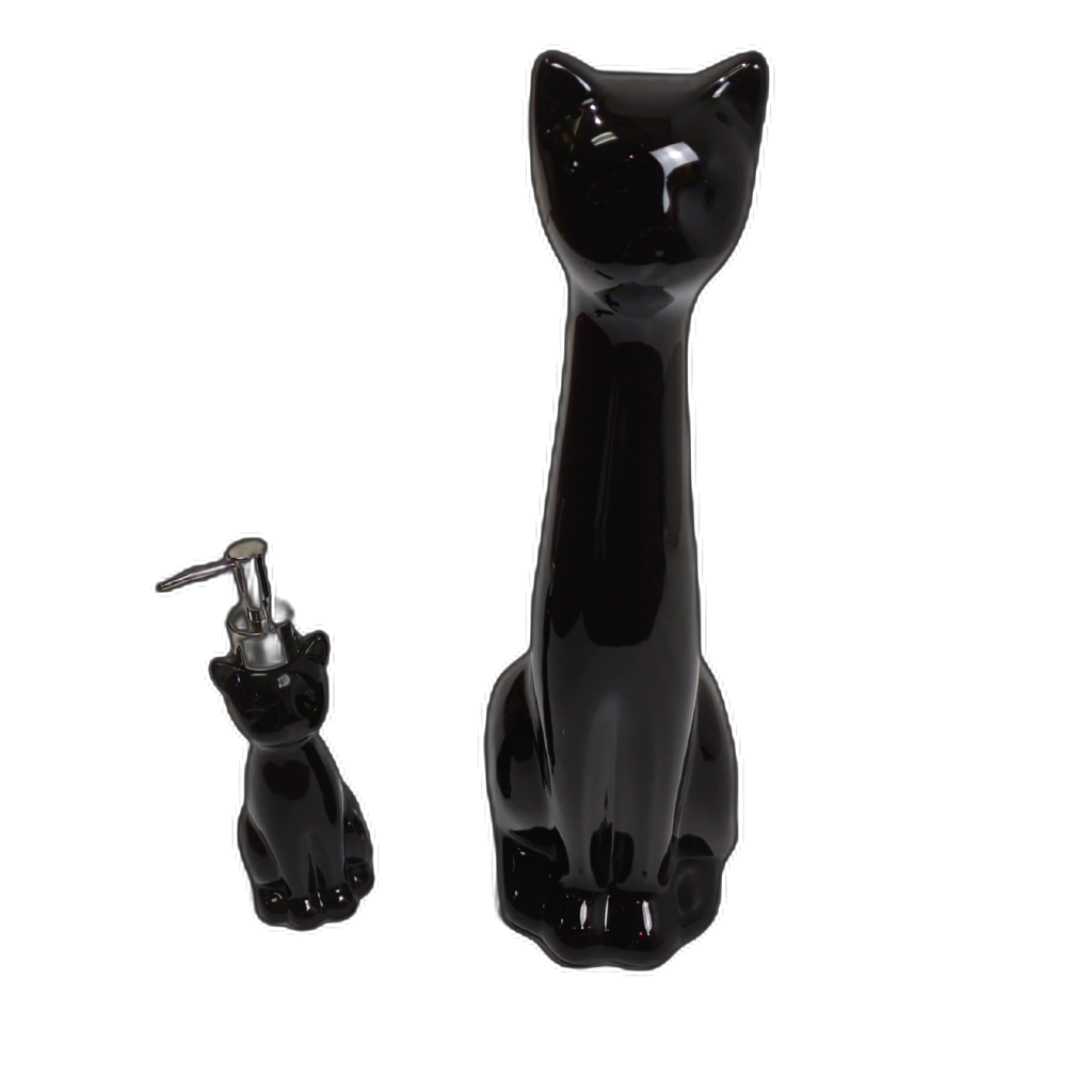Ceramic Black Cat Bowl Brush Holder & Lotion Pump