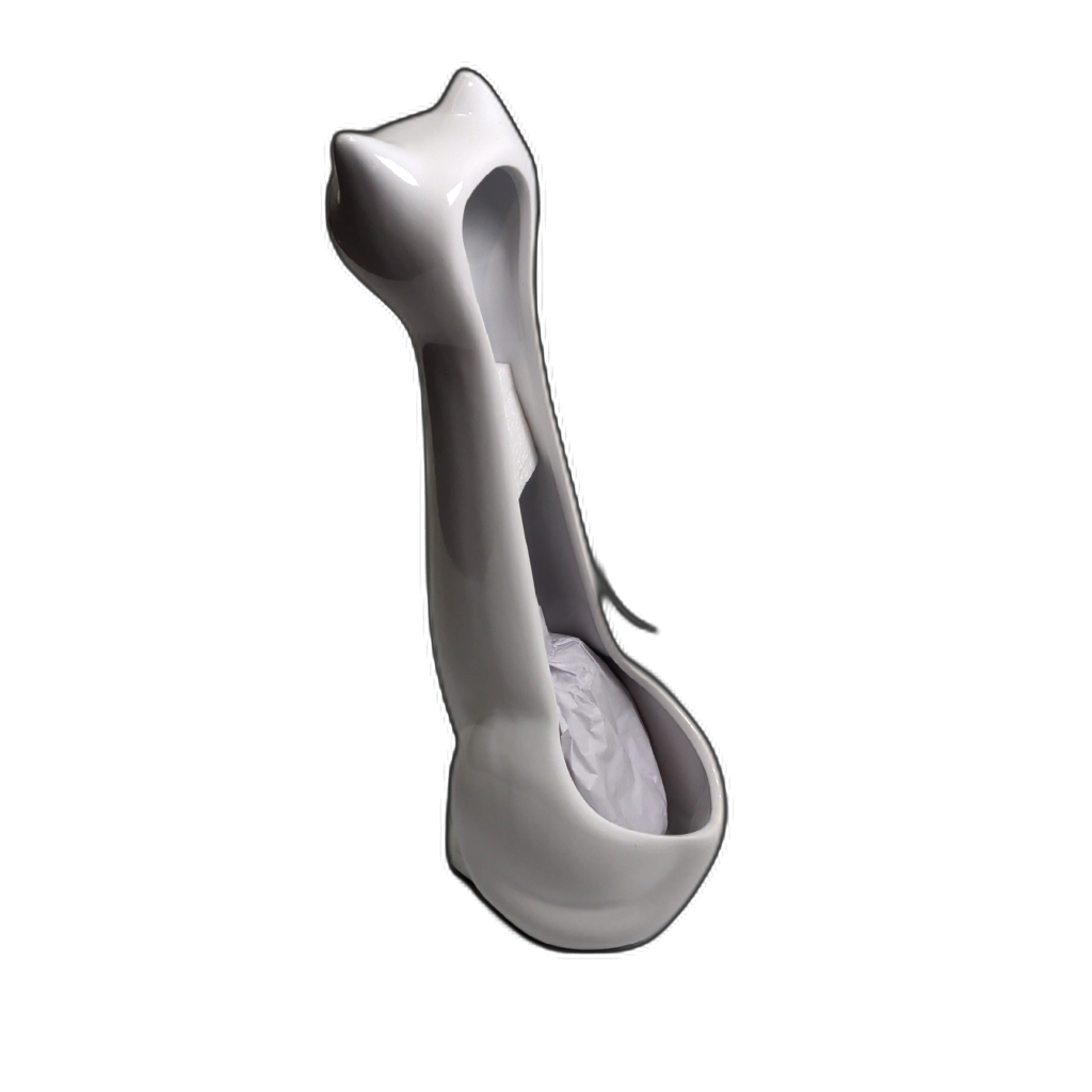 Ceramic White Cat Bowl Brush Holder & Lotion Pump — side view
