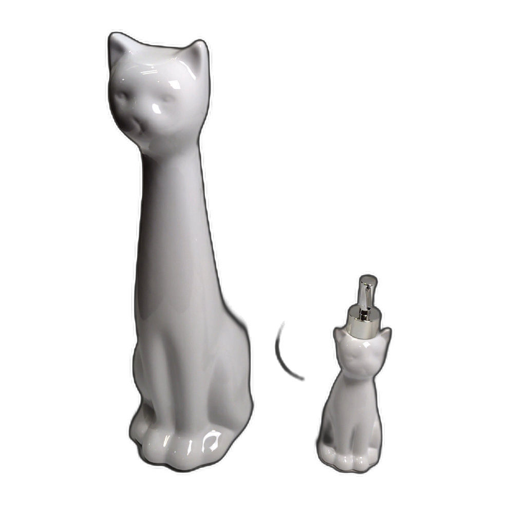 Ceramic White Cat Bowl Brush Holder & Lotion Pump