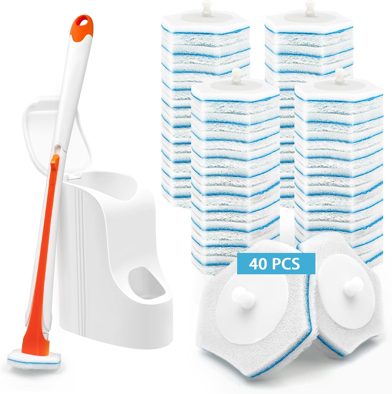 Jehonn Disposable Toilet Brush with 40 Refills & Caddy