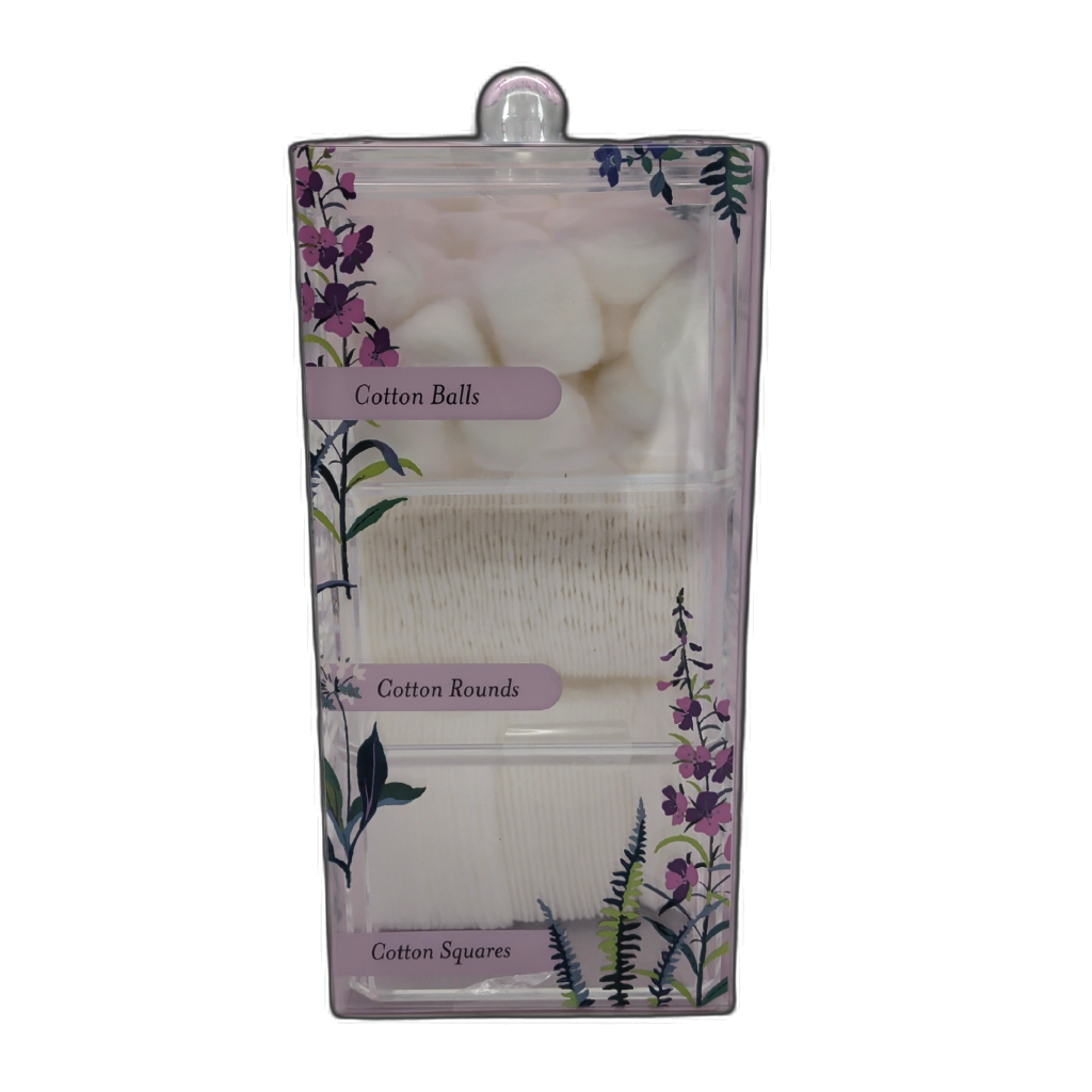 Cotton Ball, Rounds & Squares In Acrylic Contrainer Laura
