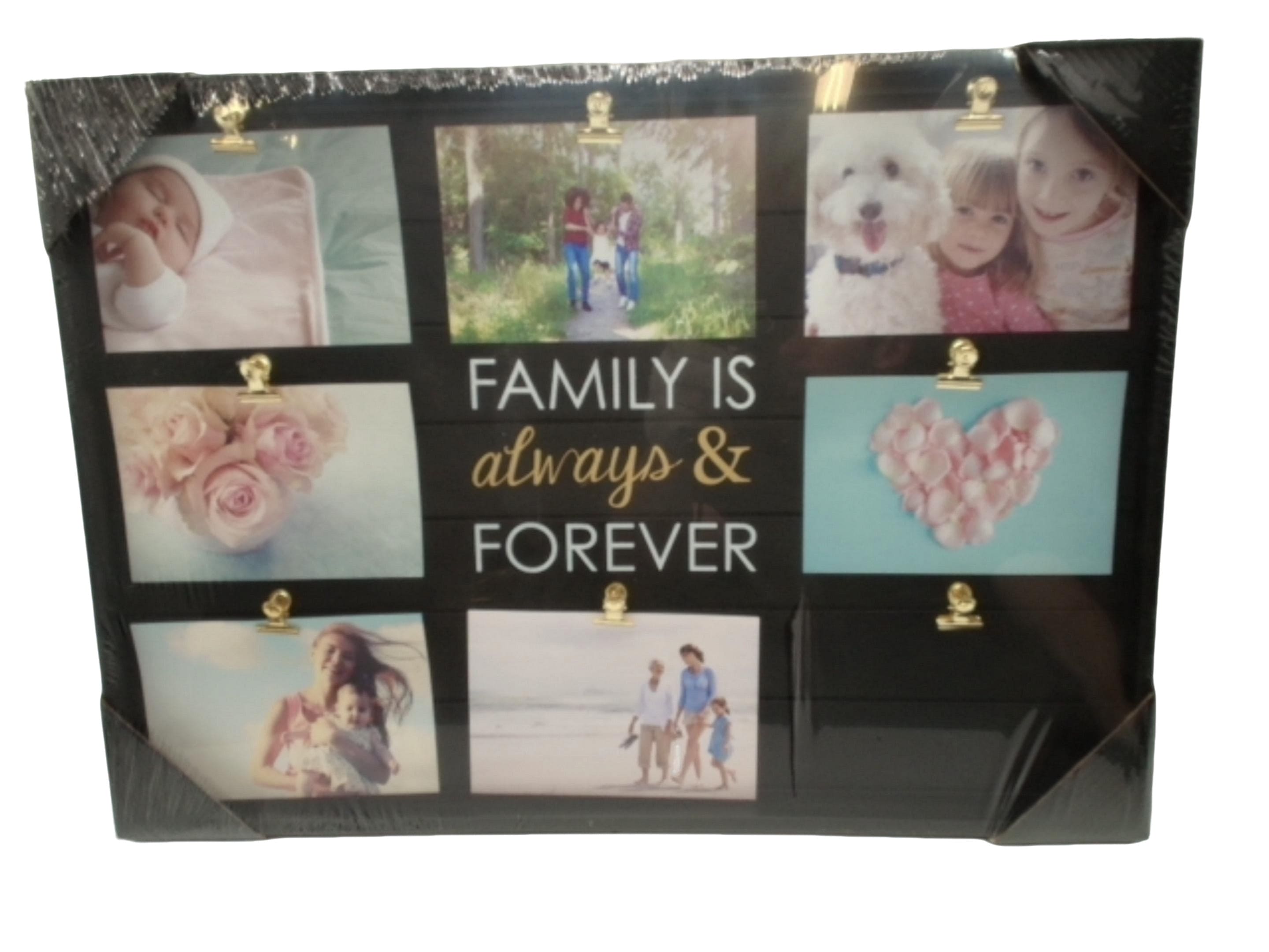 Picture Frame 8 - 4" x 6" Collage Clips Family Is Always & Forever Black - Brantford Surplus