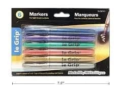 6 PK METALLIC INK BROAD TIP MARKERS PURPLE, BLUE, RED, GREEN, GOLD, SILVER - Brantford Surplus