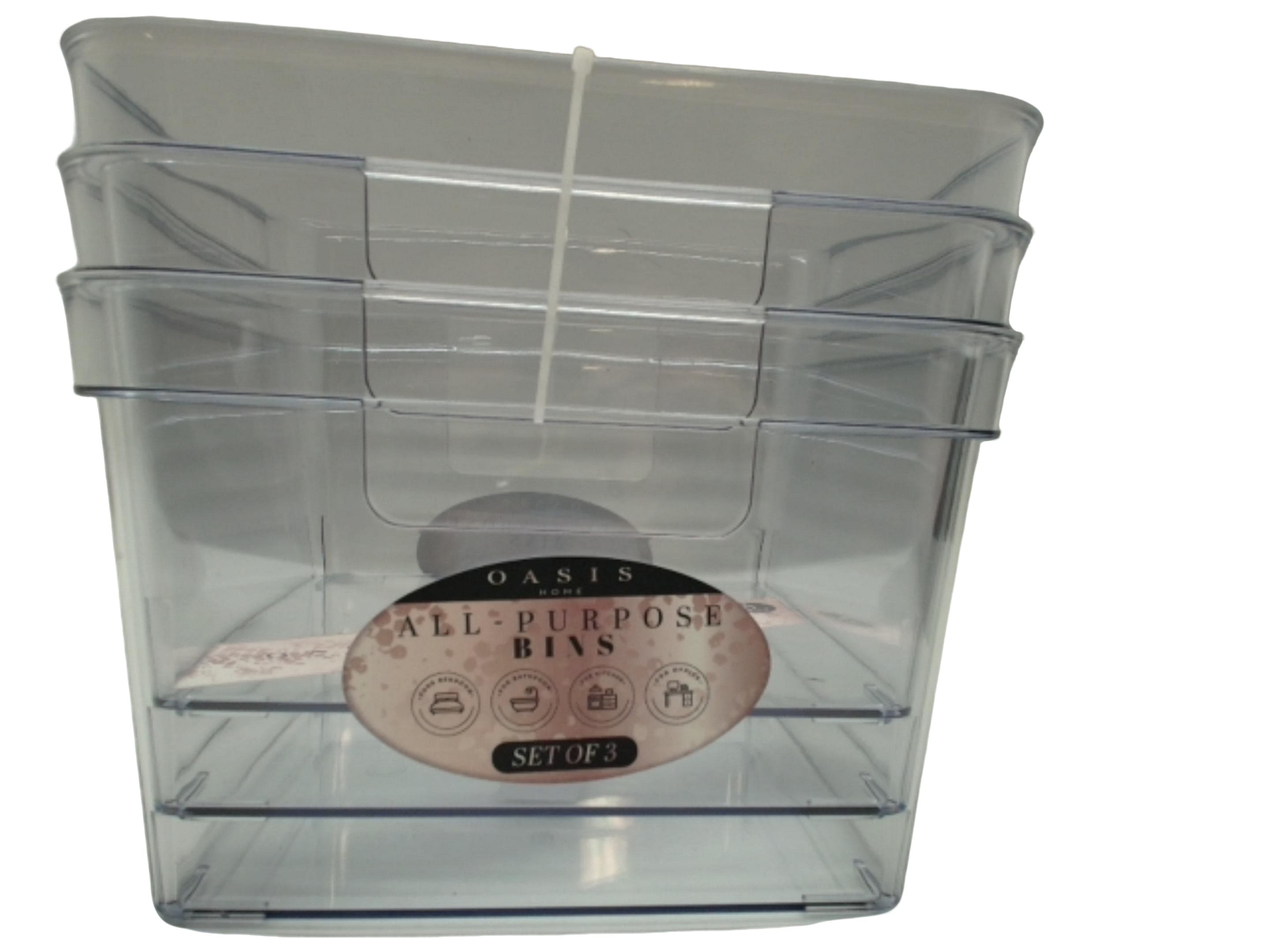 All Purpose Bins Set Of 3 8.5" X 8.5" X 6" Clear Plastic (or $3.99ea.) - Brantford Surplus