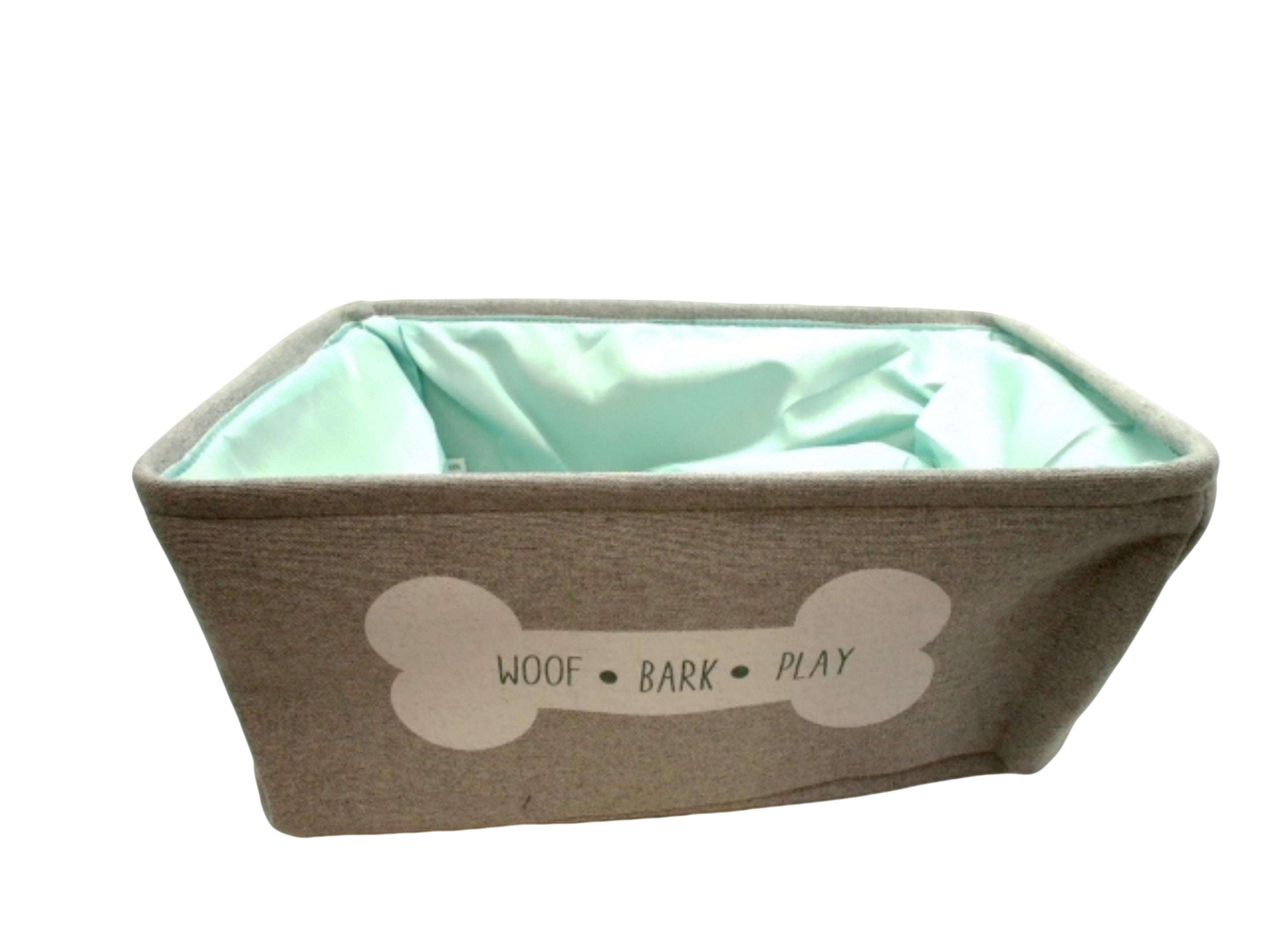 Pet Storage Bin 16" x 12" x 7" Linen Grey Woof Bark Play Winifred & Lily