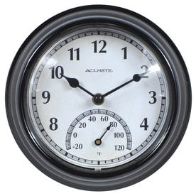 AcuRite 8.5in Indoor Outdoor Clock with Thermometer Black