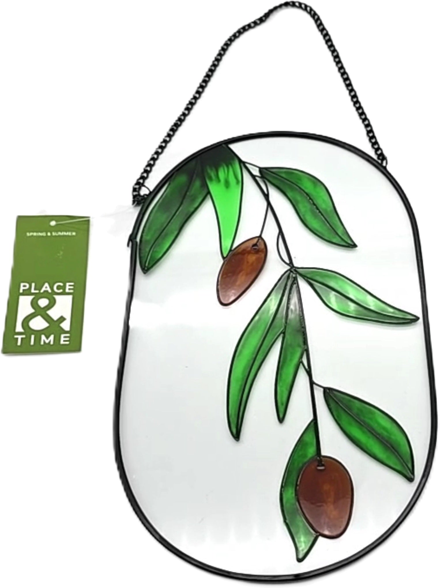 Place & Time Stained Glass Olive Wall Decor 6x15in