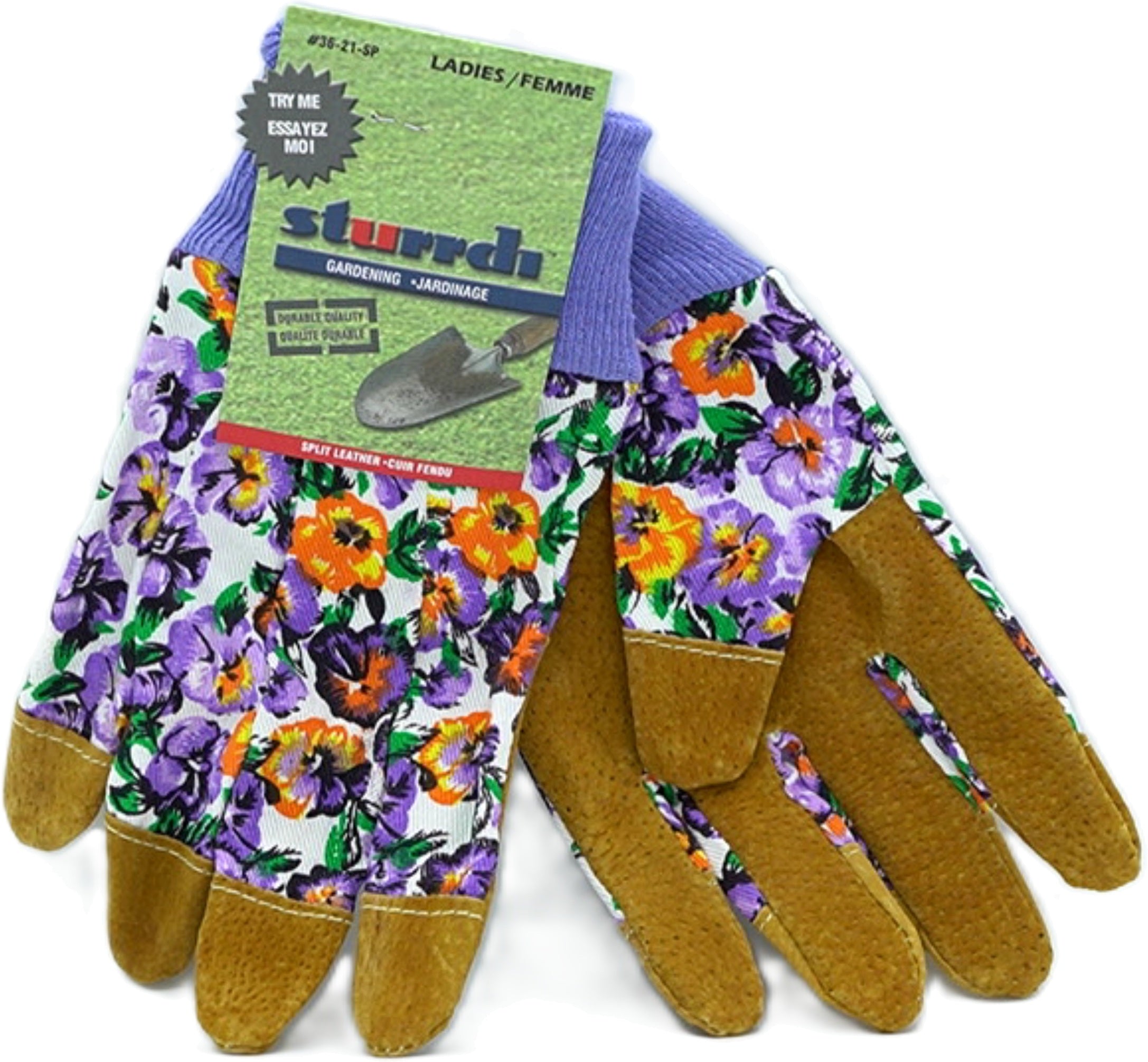 Sturrdi Women's Split Leather Gardening Gloves Floral Knit Wrist