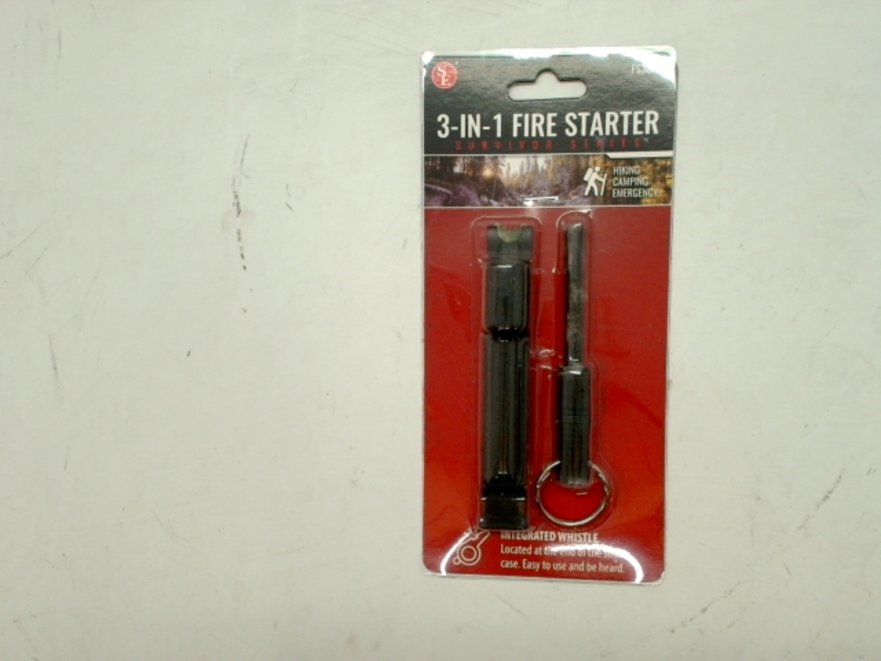 3 In 1 Fire Starter Flint Rod & Striker, Whistle, Split Ring Survivor Series