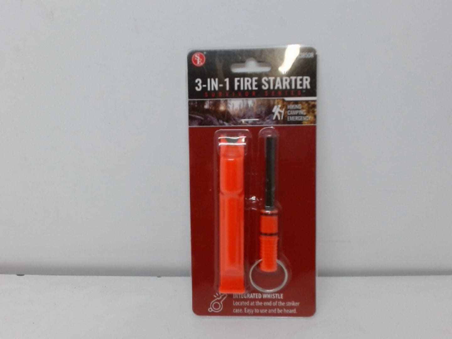 3 In 1 Fire Starter & Whistle Orange Survivor Series - Brantford Surplus